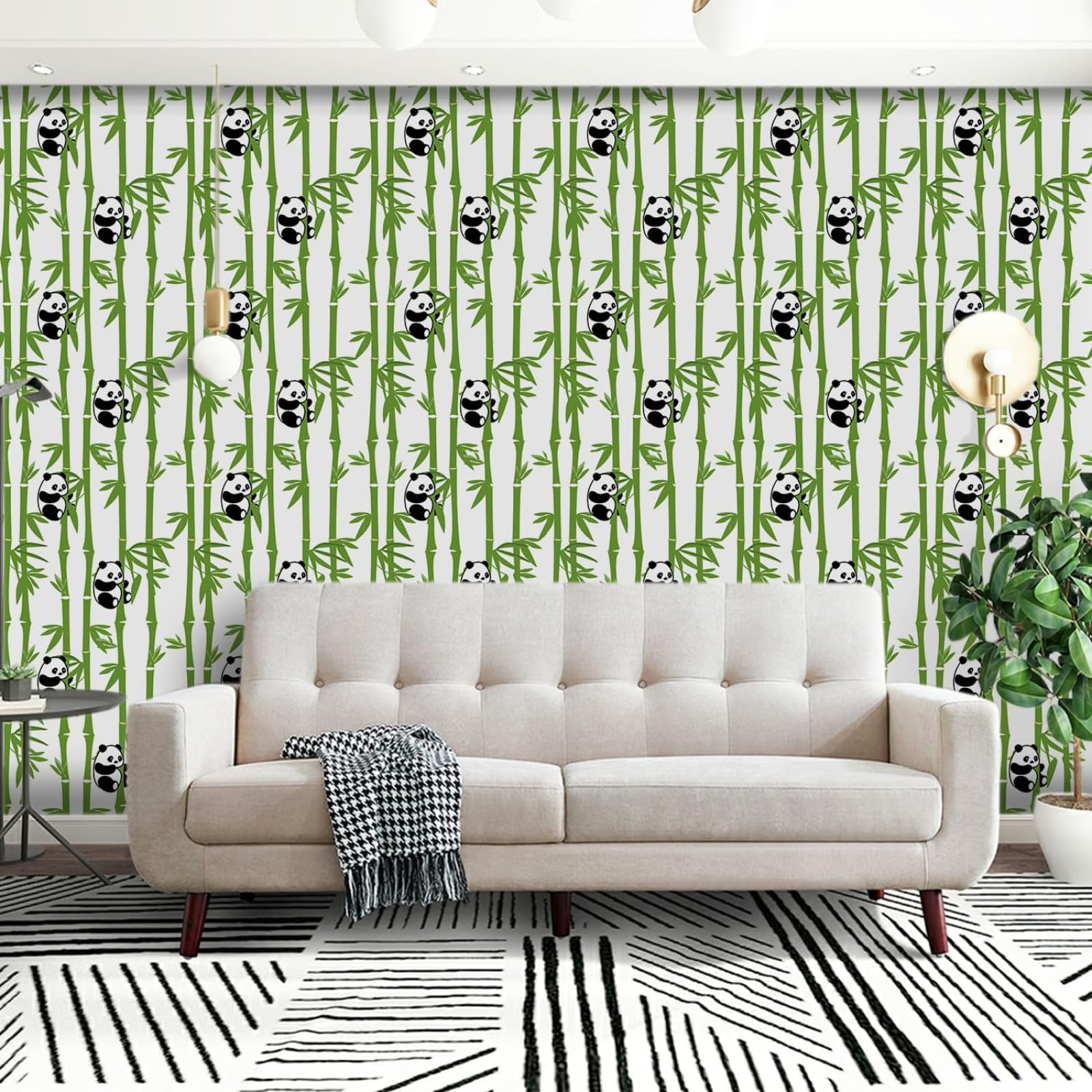 Wallpaper White Panda Peel and Stick Self Adhesive Wallpaper for Living Room Waterproof Vinyl, Art Deco Thicken Sticky Back Plastic Removable