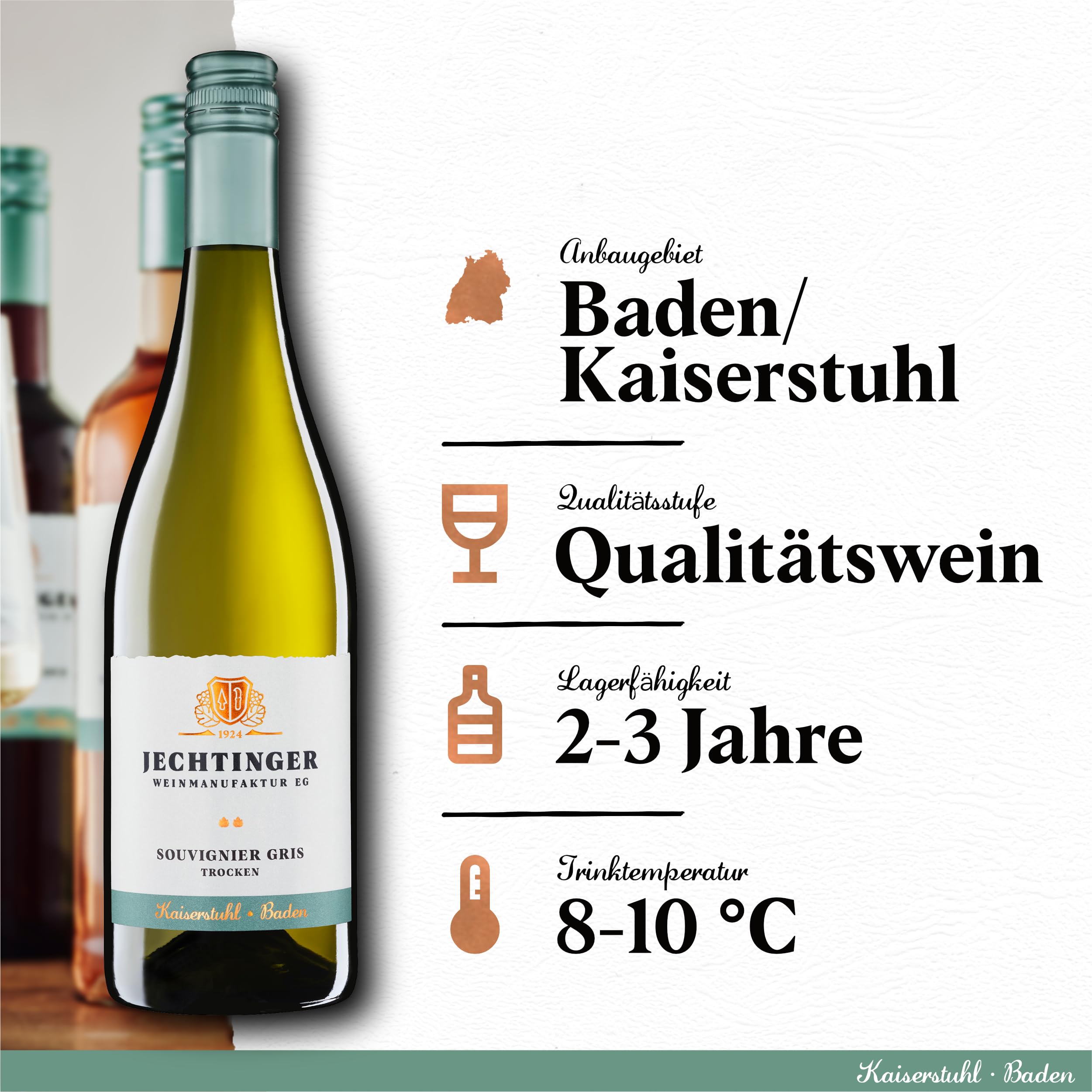 Jechtinger Souvignier Gris HAUS & HOF QbA trocken – SILBER 2024 AWC Vienna – Weißwein trocken, fein-fruchtig mit Aromen von Apfel, Mirabelle & Pfirsich - Anbaugebiet Kaiserstuhl (6 x 0,75 l)
