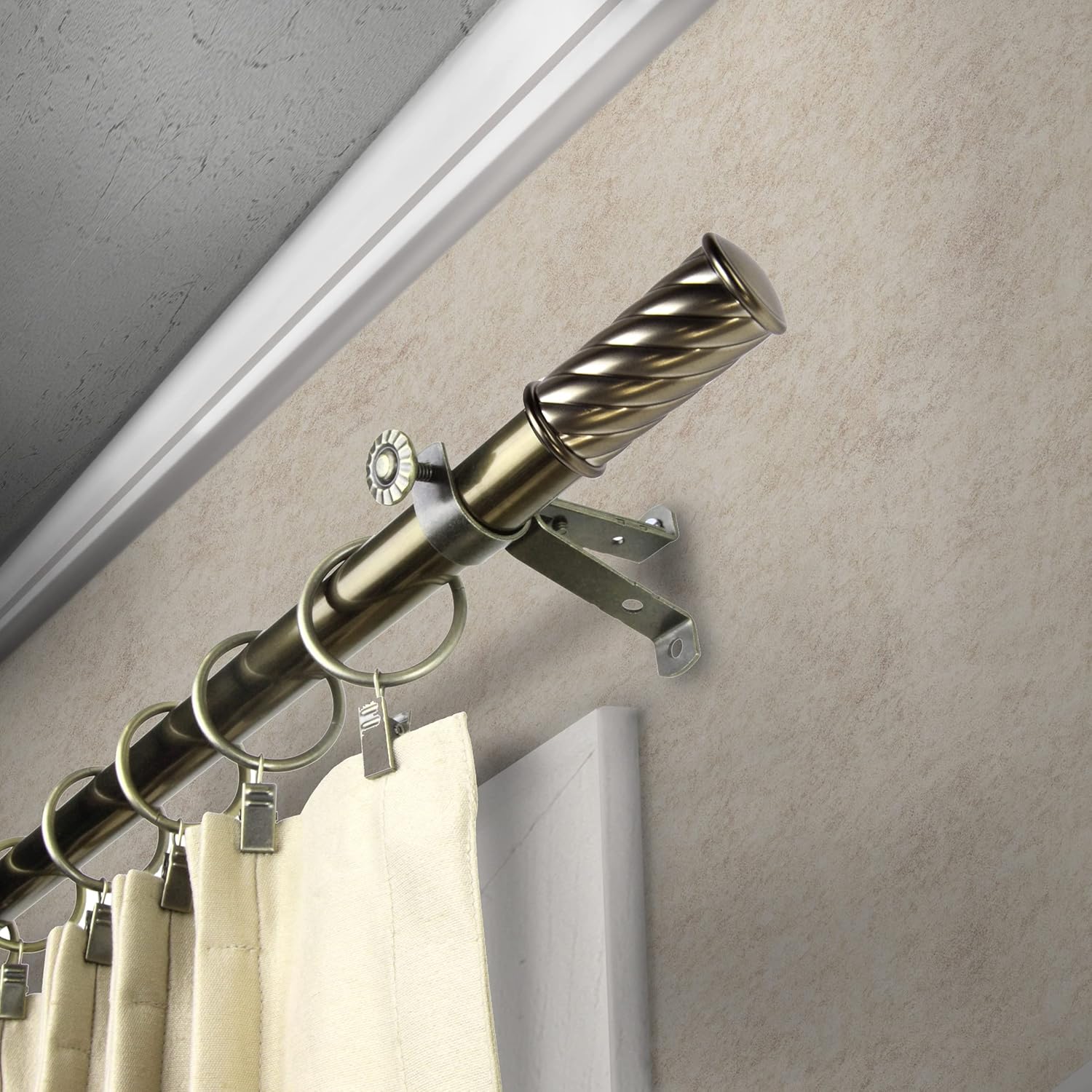 Rod Desyne Hans 13/16" Single Curtain Rod, 28-48 inch, Antique Brass