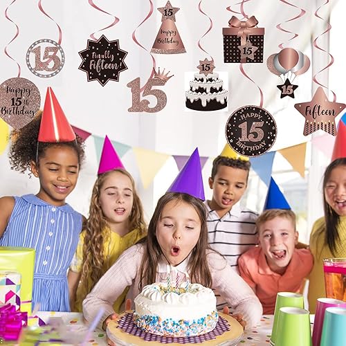 Miniatura 5 de Decoraciones de techo colgantes de remolinos de feliz 15 años, decoración de techo, celebración, 15 espirales colgantes de aluminio con recortes