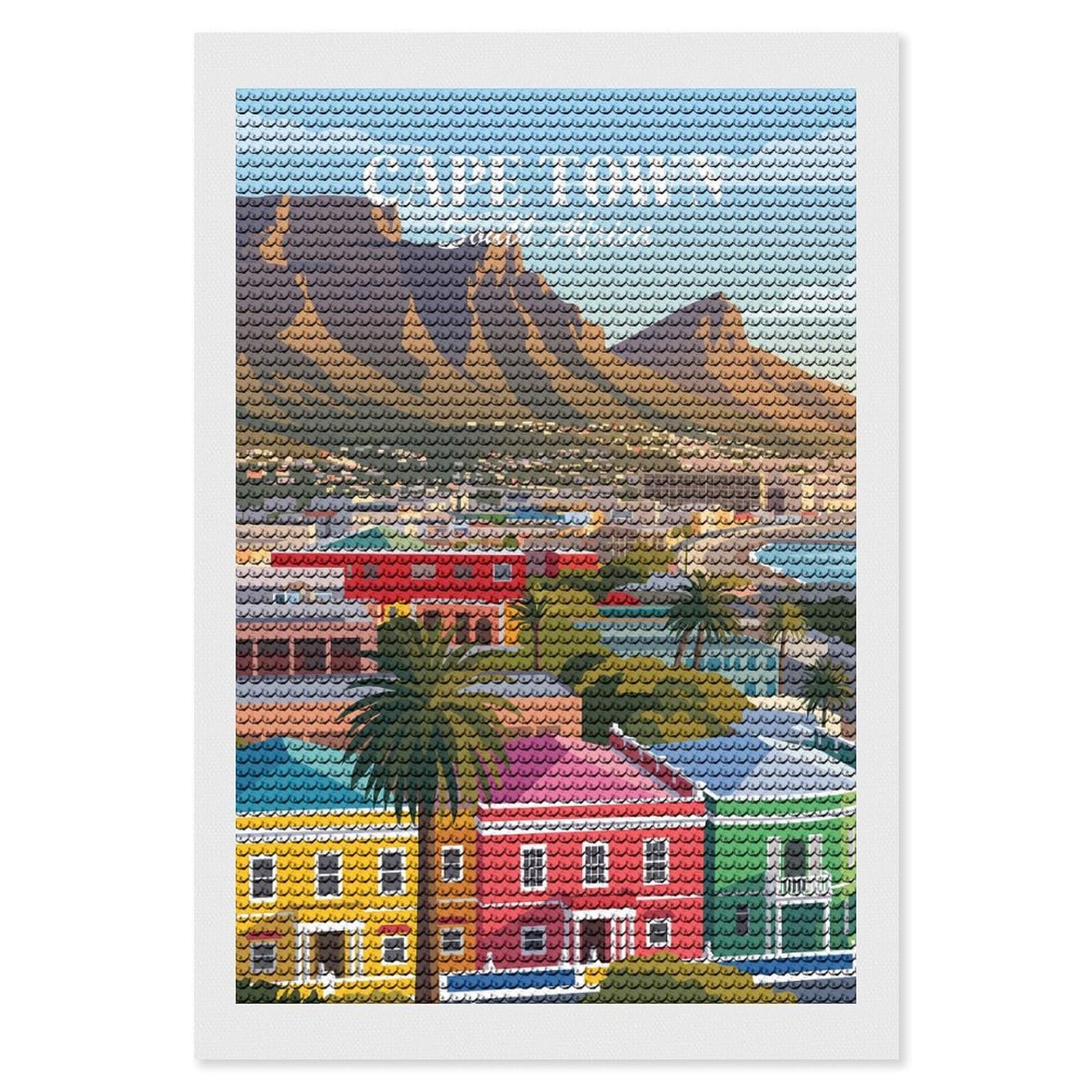 Junmoney Cape Town South Africa Diamond Painting Canvas Kit 8"x12", Adhesive Canvas, Living Room Decor, Farmhouse Decor, Winter Craft