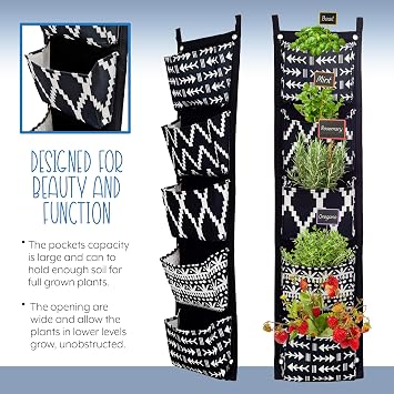 Esterno Boho Fabric Hanging Planter (3 Sets of 5 Pockets); Vertical Hanging Herb/Flower Planter