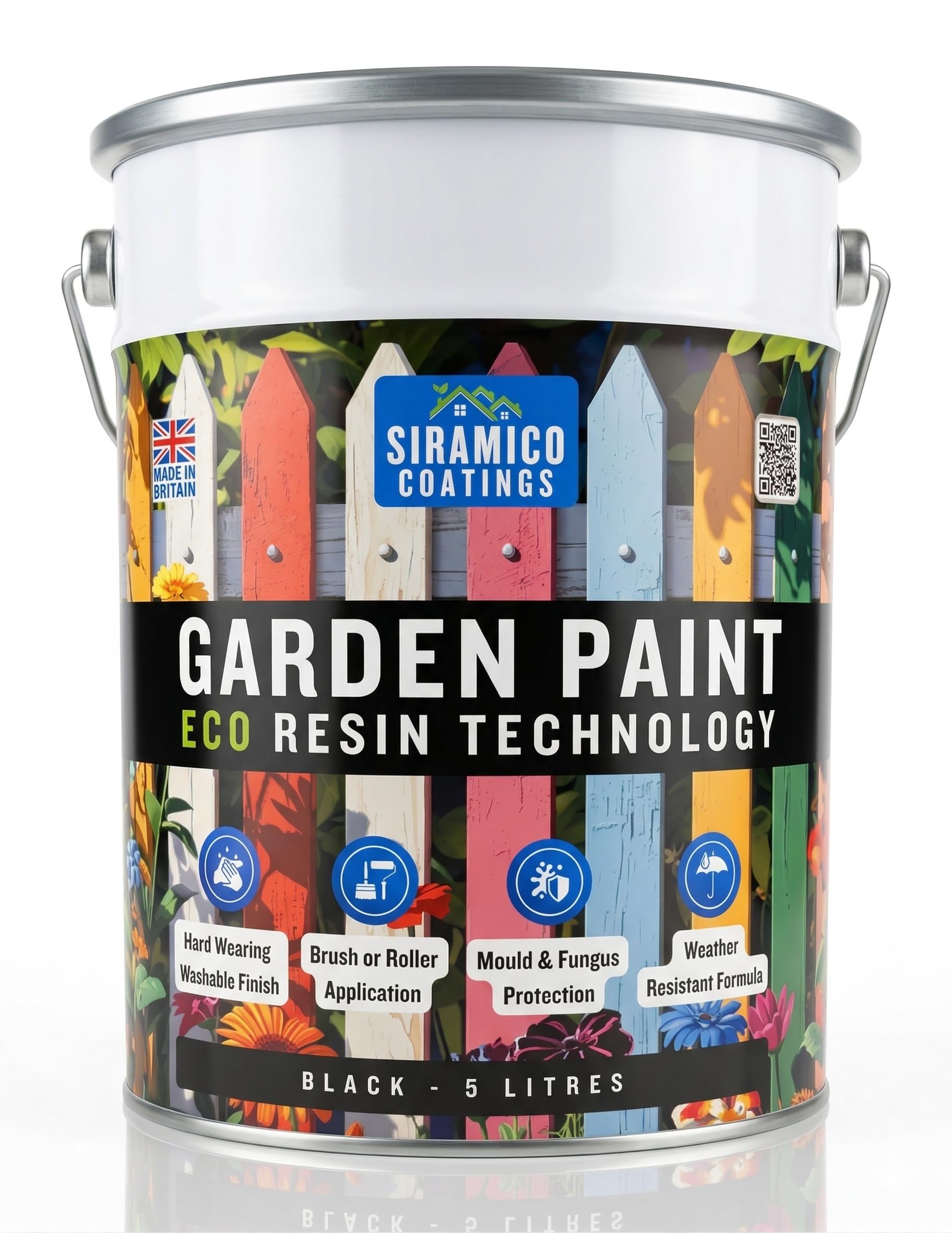 SIRAMICO COATINGS Garden Paint – 5 Litres - Eco Resin Premium One Coat Garden Paint for Garden Furniture (Black, 5 Litre)