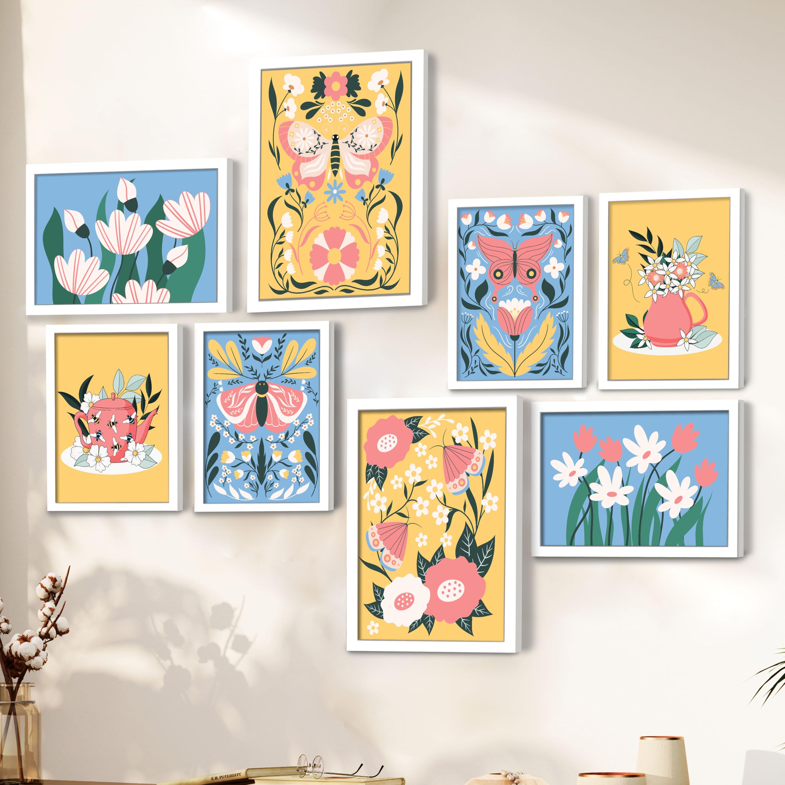 Painting Mantra Set of 8 Indian Wall Art Print Butterfly with Flower Framed Vintage Poster For Home, Living room, Bathroom & Hotel Decor (Size: 9.3x12.7 & 12.7x17.5 Inch) (B0D39ZFWKL) Amazon Price History, Amazon Price Tracker