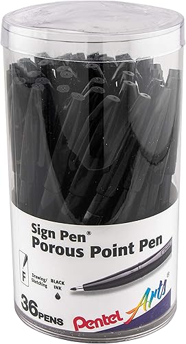 Miniatura 2 de Pentel Arts Sign - Bolígrafo con punta de fibra, tinta negra, paquete de 36 unidades (S520PC36A)