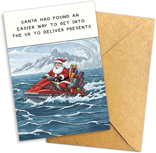 (5.3x8in) Santa Found an Easier Way to Get Into the UK Christmas Card with Envel
