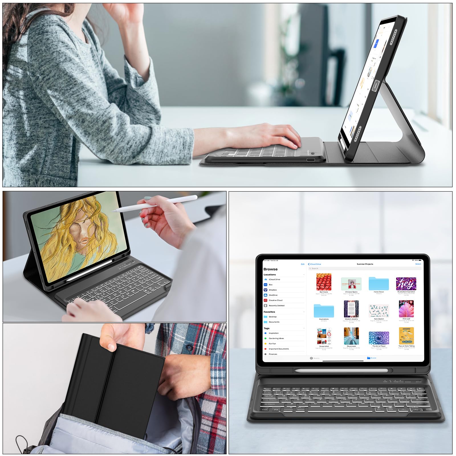 FOGARI Teclado para Samsung Tab S10+ 12.4" 2025/S9 FE Plus/S9+ 12.4" 2023, Funda con Español Ñ Teclado Retroiluminado Bluetooth Magnético Desmontable para Samsung Galaxy Tab S10+ 12.4", Negro