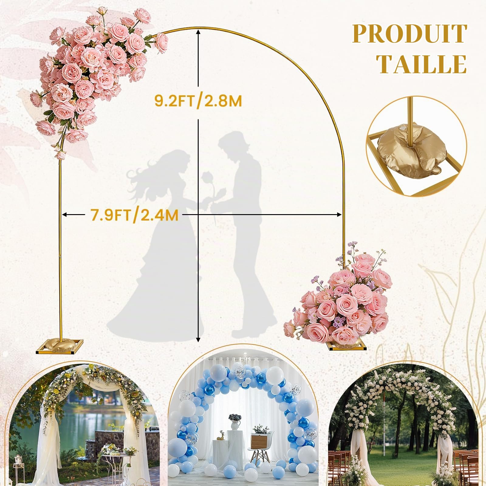 Support d'Arche de Mariage de 2,8m,Cadre d'Arrière-Plan Arqué en Métal pour Anniversaire, Arche Mariage, Remise de Diplôme, Fête, Célébration d'anniversaire Décoration d'Arrière-Arche Ballon