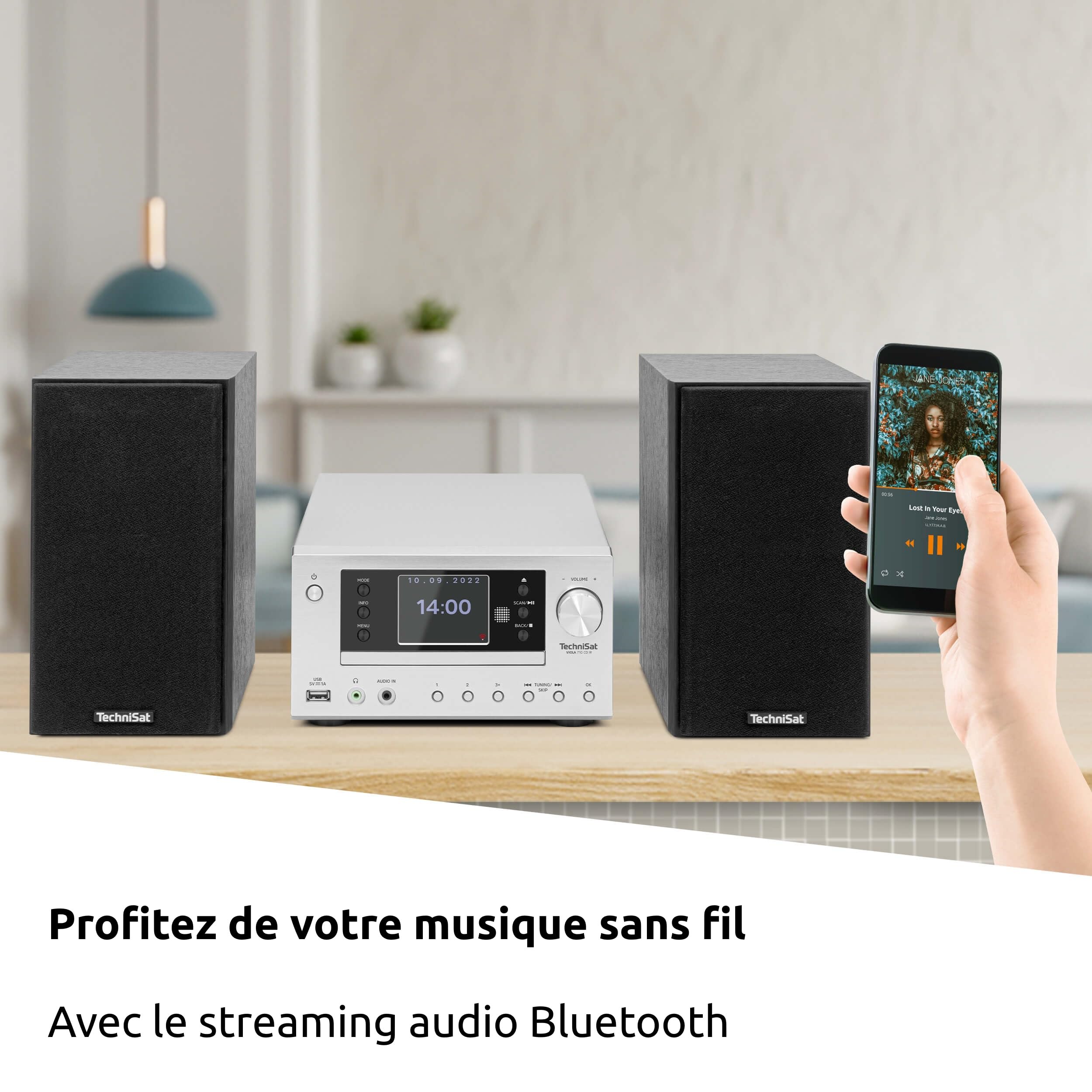 TechniSat Viola 710 CD IR – Chaîne Hi-FI compacte (Radio Internet, Dab+, FM, Lecteur CD, Bluetooth, 2x20 W RMS, Enceintes stéréo, Prise Casque, réveil, minuterie Sommeil, télécommande)
