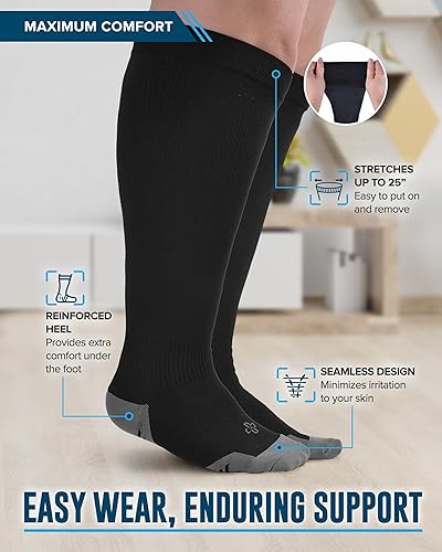 Miniatura 3 de Doctor's Select 3 pares de calcetines de compresión de talla grande pantorrilla ancha hasta 6XL 20-30 mmHg calcetines de compresión para mujer