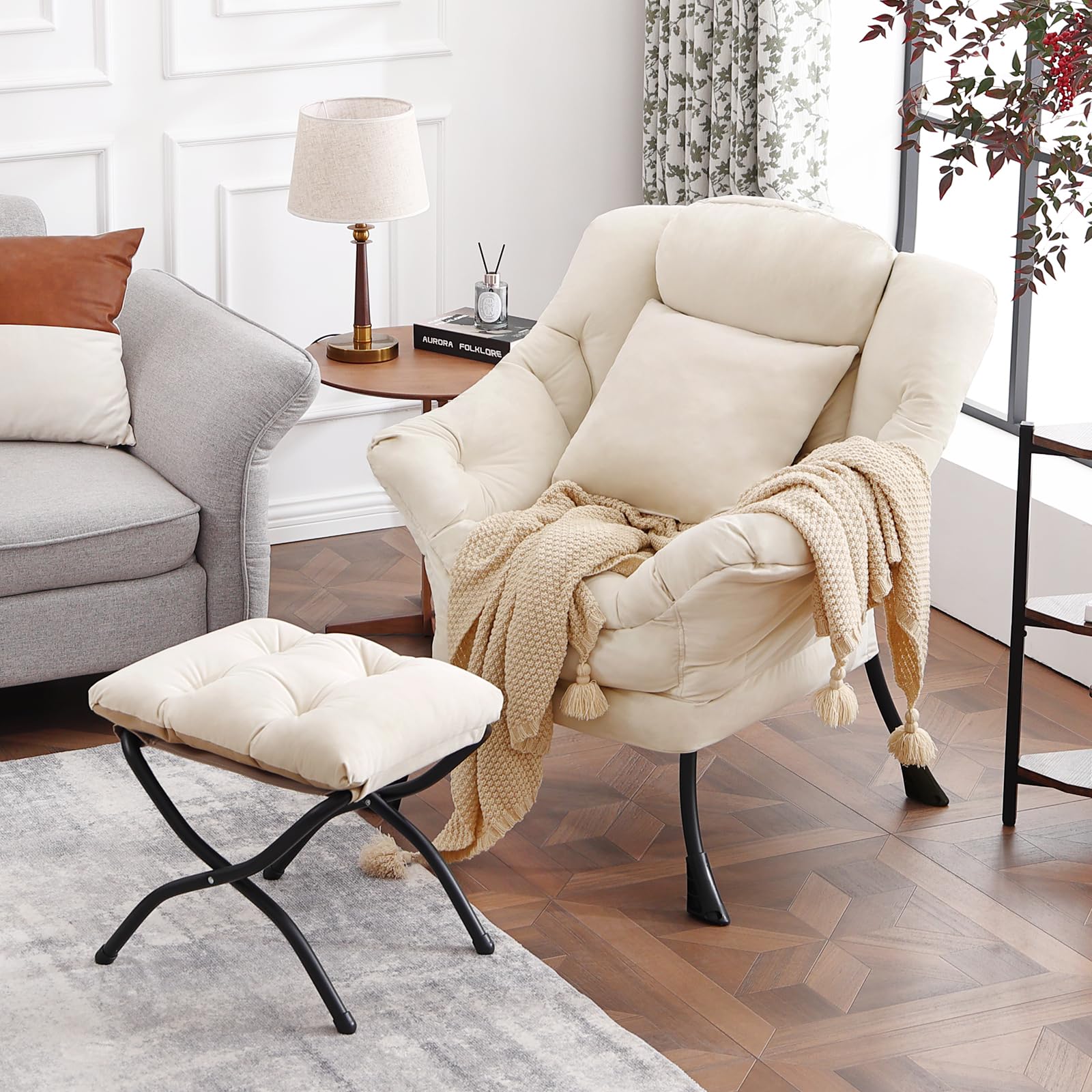 HomEastlly Lvory Lazy Chair with Ottoman