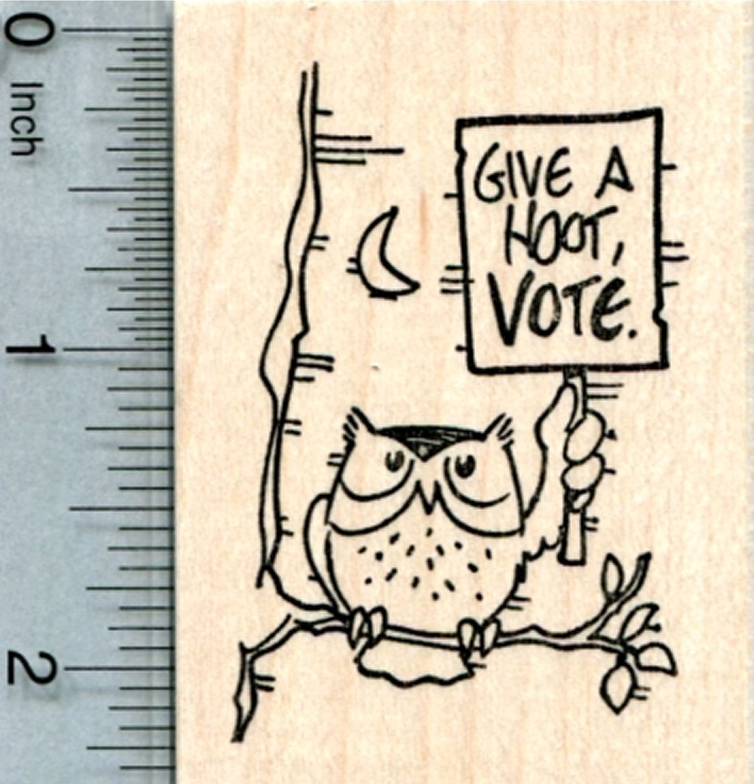 Voting Owl Rubber Stamp, Give A Hoot, Vote.