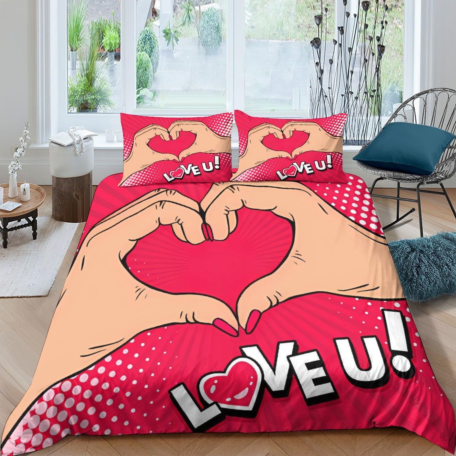 Cadeau romantique housse de couette imprimée 3D parure de lit double avec taies