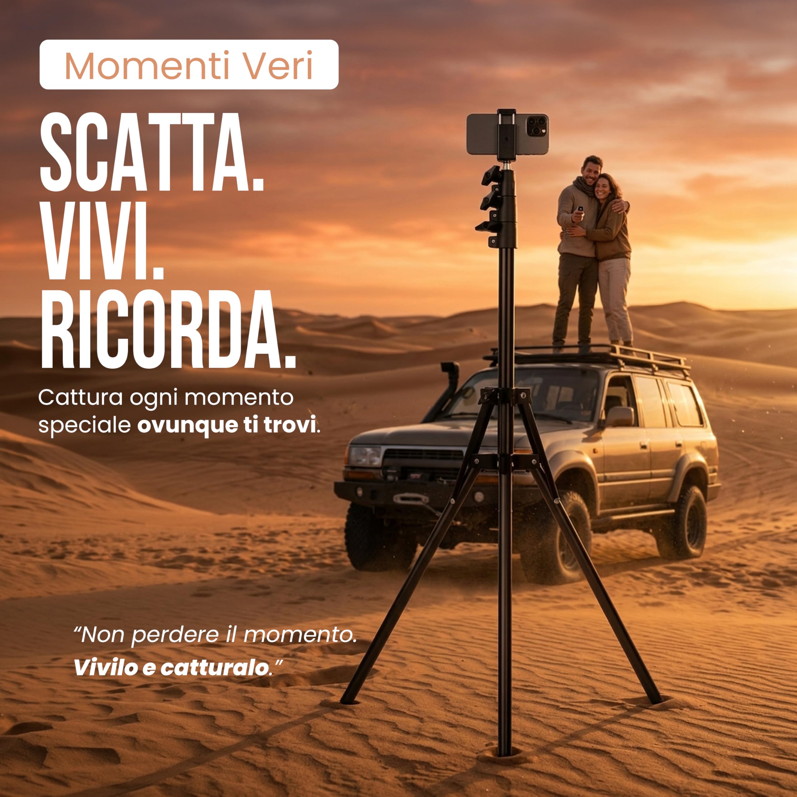Treppiede Smartphone Stabile Regolabile Fino a 190 cm con Telecomando Bluetooth, Base Larga e con Testa 360°
