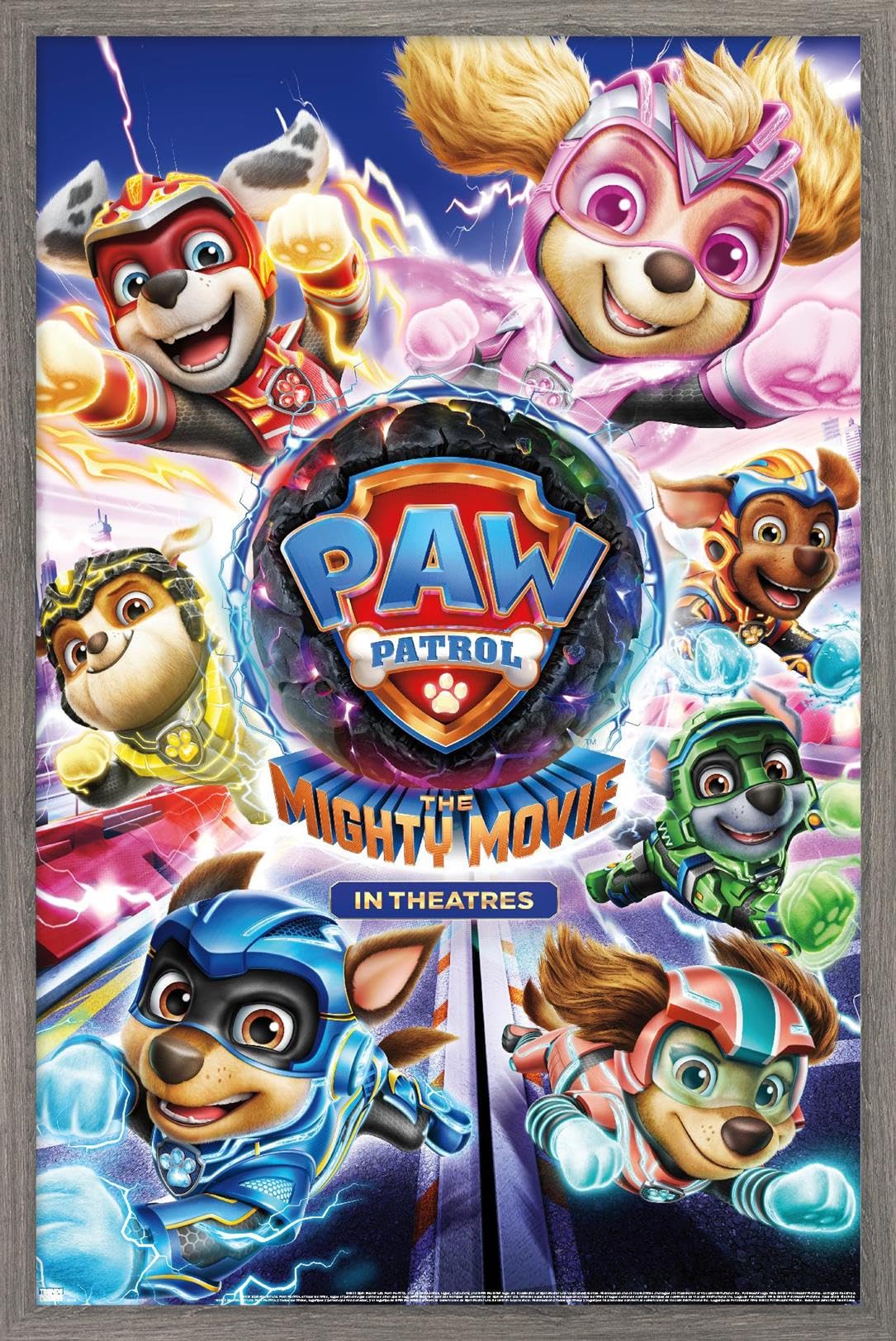 Affiche Paw Patrol The Mighty Movie encadrée anti-plis pour chambre d'enfant