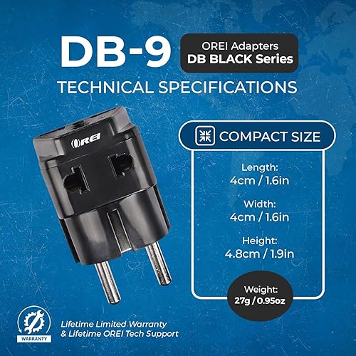Miniatura 9 de Enchufe adaptador Orei de red eléctrica de EE.UU a red de India 2 en 1 Tipo EF - AlemaniaFrancia (Schuko) 2 - unidades Negro