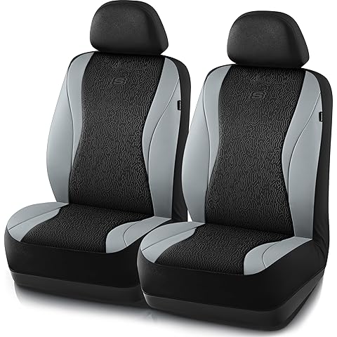 Skechers Car Seat Covers,Leather Seat Covers with GOGA Mat Technology,Waterproof Car Seat Covers Front Seats,Airbag Compatible,Comfort Universal Fit for Most Cars,Vans,Trucks,SUVs,Grey