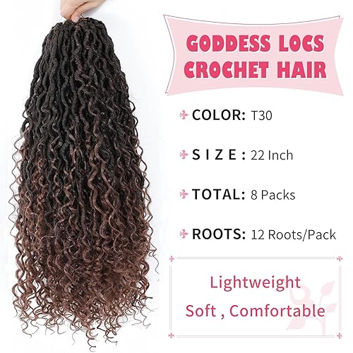 Miniatura 2 de Cabello sintético de ganchillo de rastas de río degradado, cabello de ganchillo suaves para mujeres negras, trenzas hippie de diosa, 22 pulgadas, 8