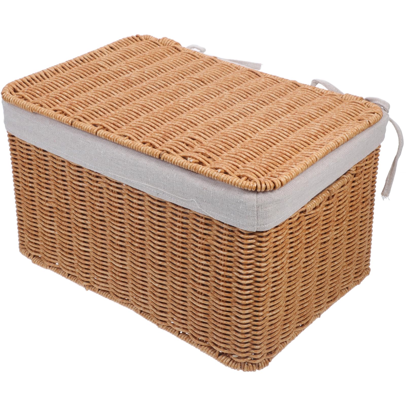 Homoyoyo Cesta de Almacenamiento Tejida Mano con Tapa Organizador de Mimbre con Asas y Forro para Dormitorio Lavandería y Cocina