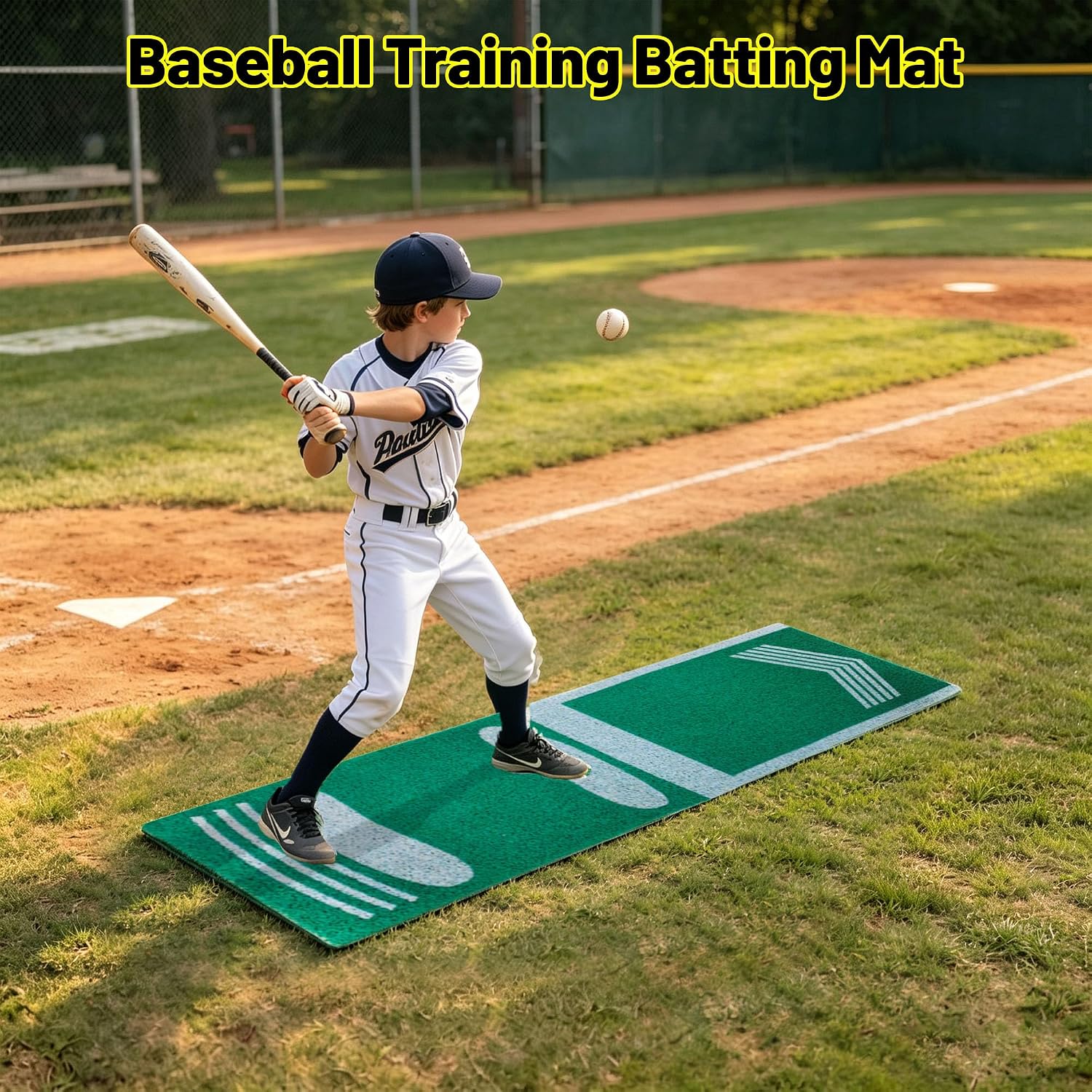 Softball Baseball Pitching Mat with Anti-Slip Rubber Backing | 55x12in Batting Trainer Mat with Anti-Fade Turf, Portable Wear Resistant Fastpitch Training Aid with Strap for Indoor Outdoor