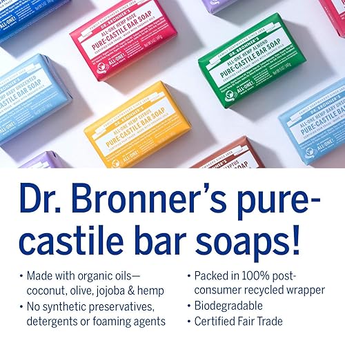 Miniatura 4 de Dr. Bronner's Pure-Castile Magic Bar Jabón (paquete variado de 5 onzas) de almendra, sin perfume, lavanda, menta, cítricos, rosa, árbol de té y
