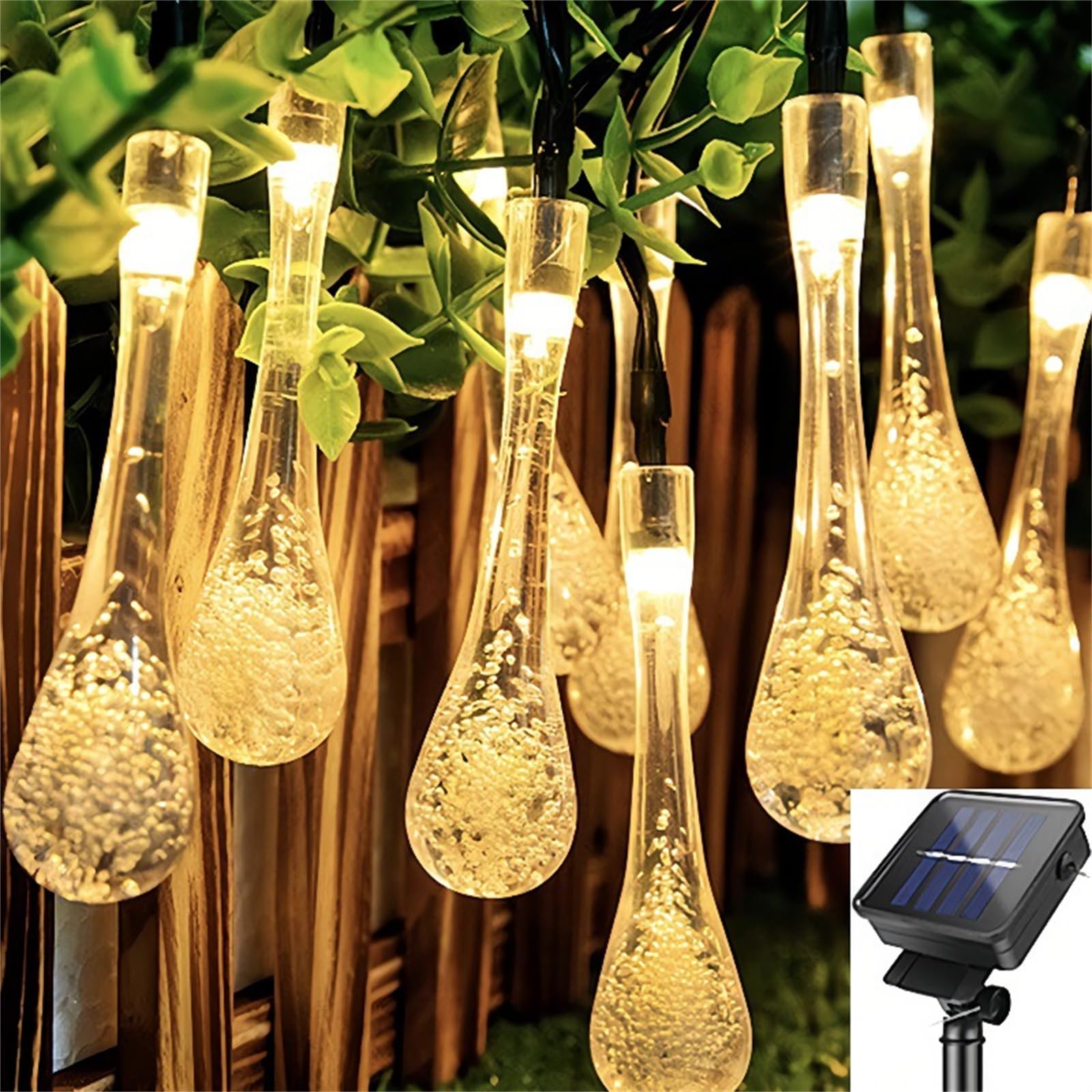 Mateju LED Lichterkette Außen Solar, Solar Lichterkette Aussen mit Fernbedienung 8 Modi Solarlichterkette Outdoor für Innen, Garten, Terrasse, Balkon, Hochzeit (Drops-Weiß,32m/300led)
