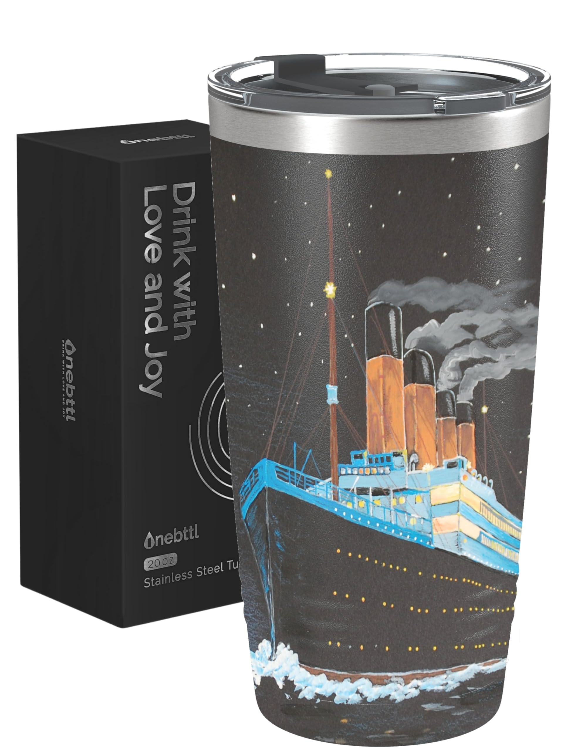 Onebttl Titanic Gifts, Insulated Stainless Steel Wine Tumbler with Lid and Straw, Vintage gifts for Friends on Birthday, Christmas, 20 oz