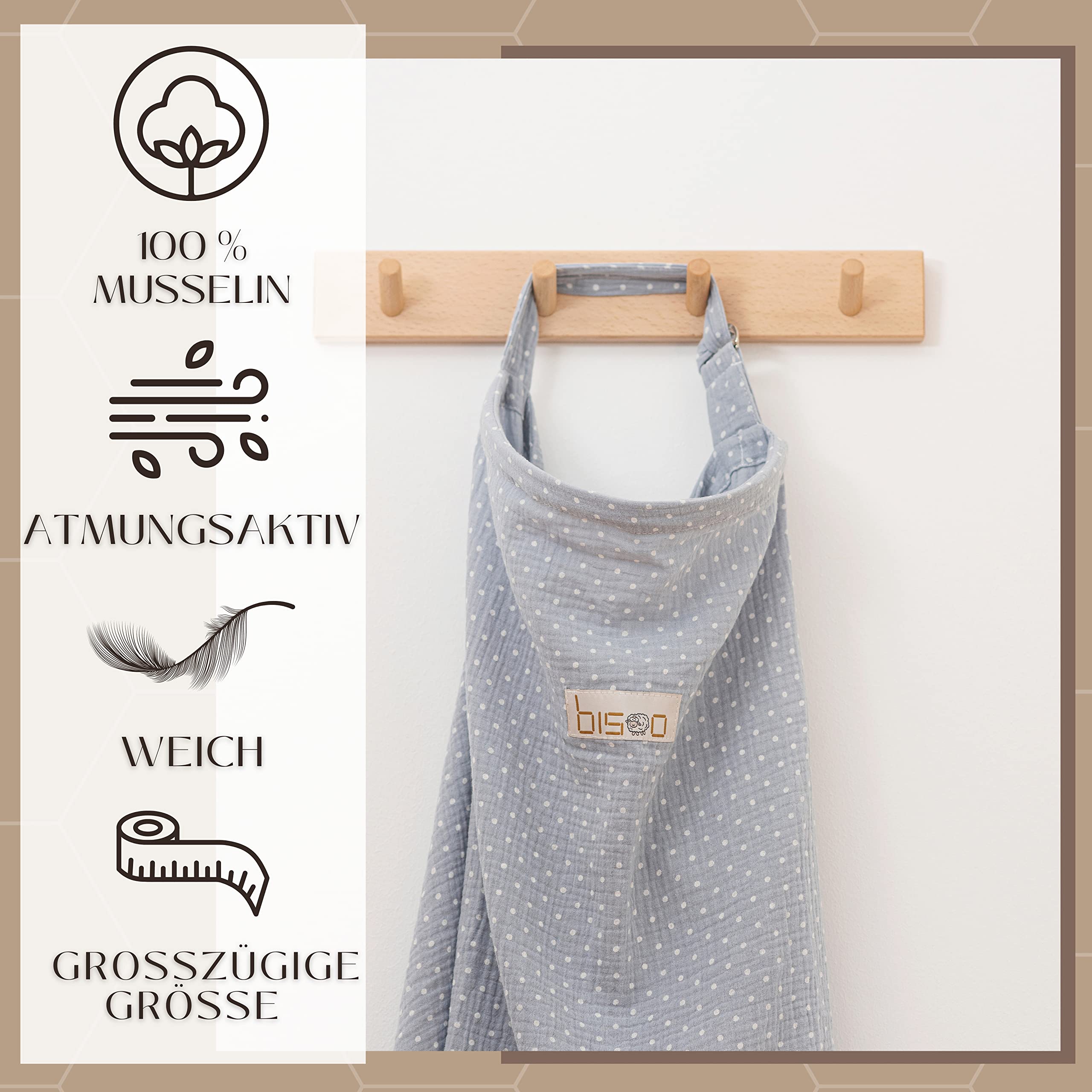 Bisoo Stilltuch für Unterwegs - Still Einstellbar Schal 100% Musselin, Atmungsaktiv, Multifunktional mit Aufbewahrungstasche - Baby Blau