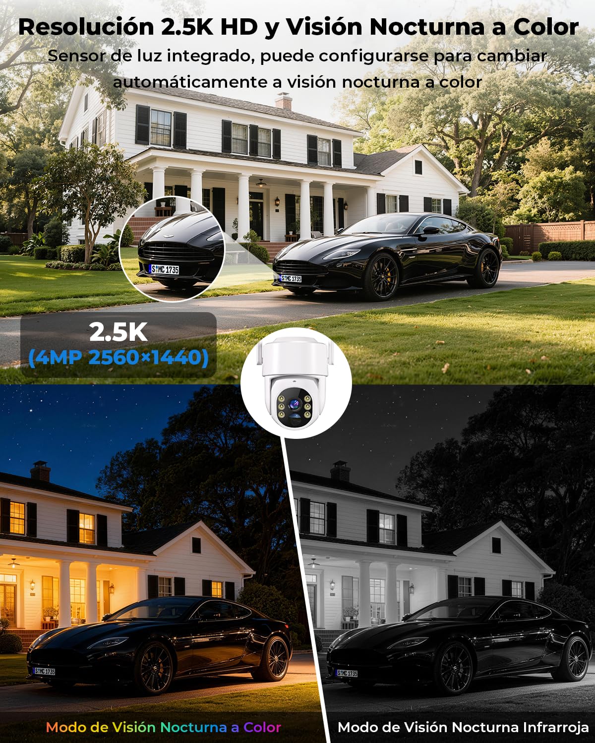 WESECUU Cámara Vigilancia WiFi Exterior Solar Inalámbrica 2.5K 4MP con Panel Solar 5W, Batería 8000mAh, WiFi 2,4 y 5GHz, PTZ 360°, Seguimiento Automático, IP66, Grabación 24H