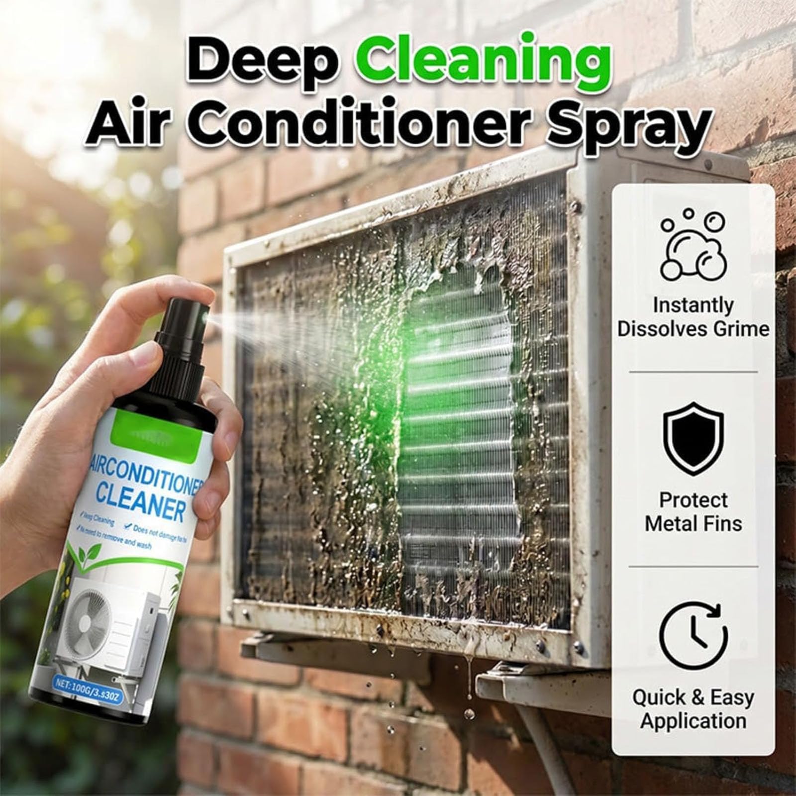 Limpiador de aire acondicionado y radiadores, spray limpiador de bobinas de CA de limpieza profunda para unidades interiores y exteriores, solución de limpieza HVAC sin enjuague, elimina (3pcs)