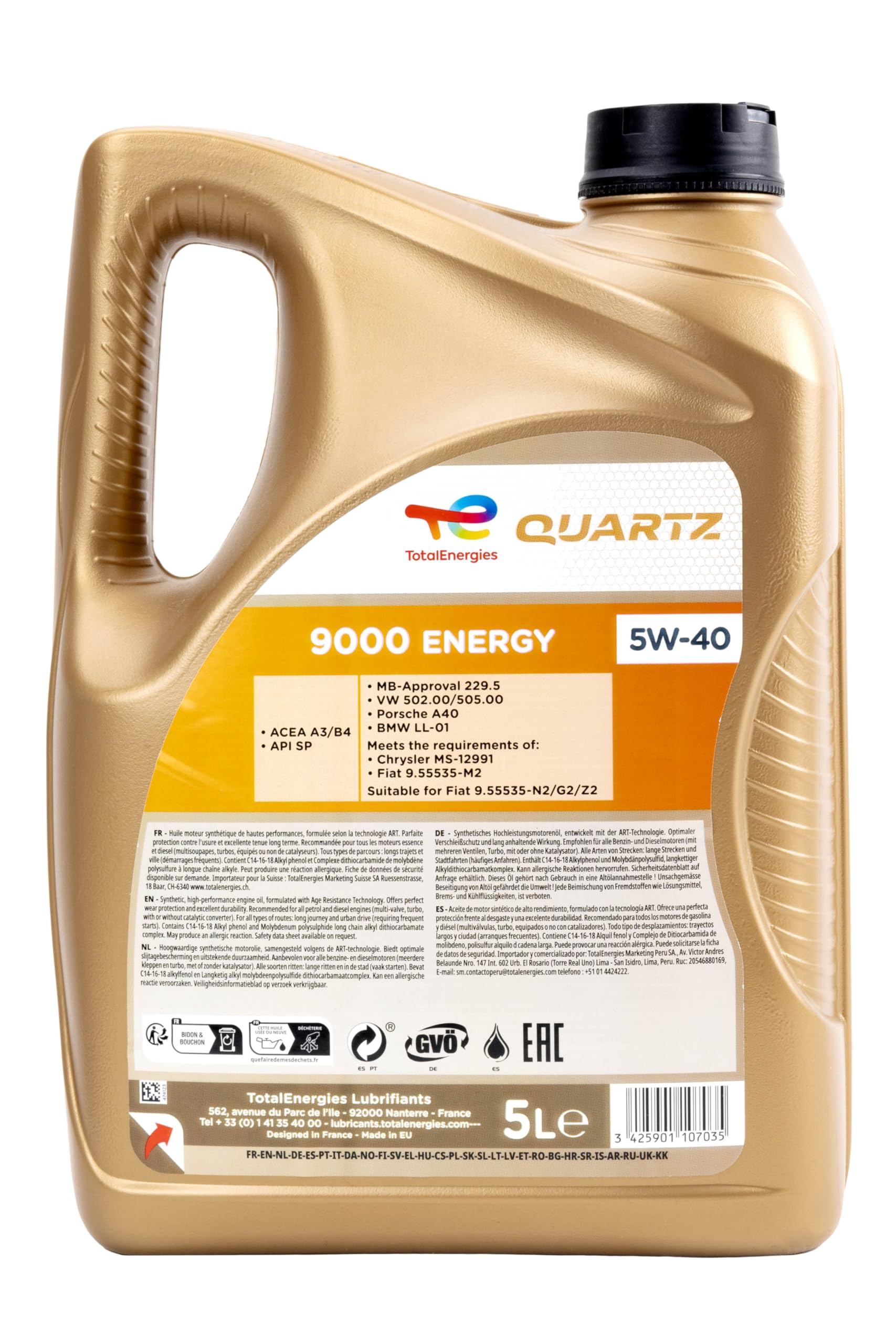 TOTAL Olio lubrificante per motori Total Quartz 9000 Energy 5W-40 5 litri