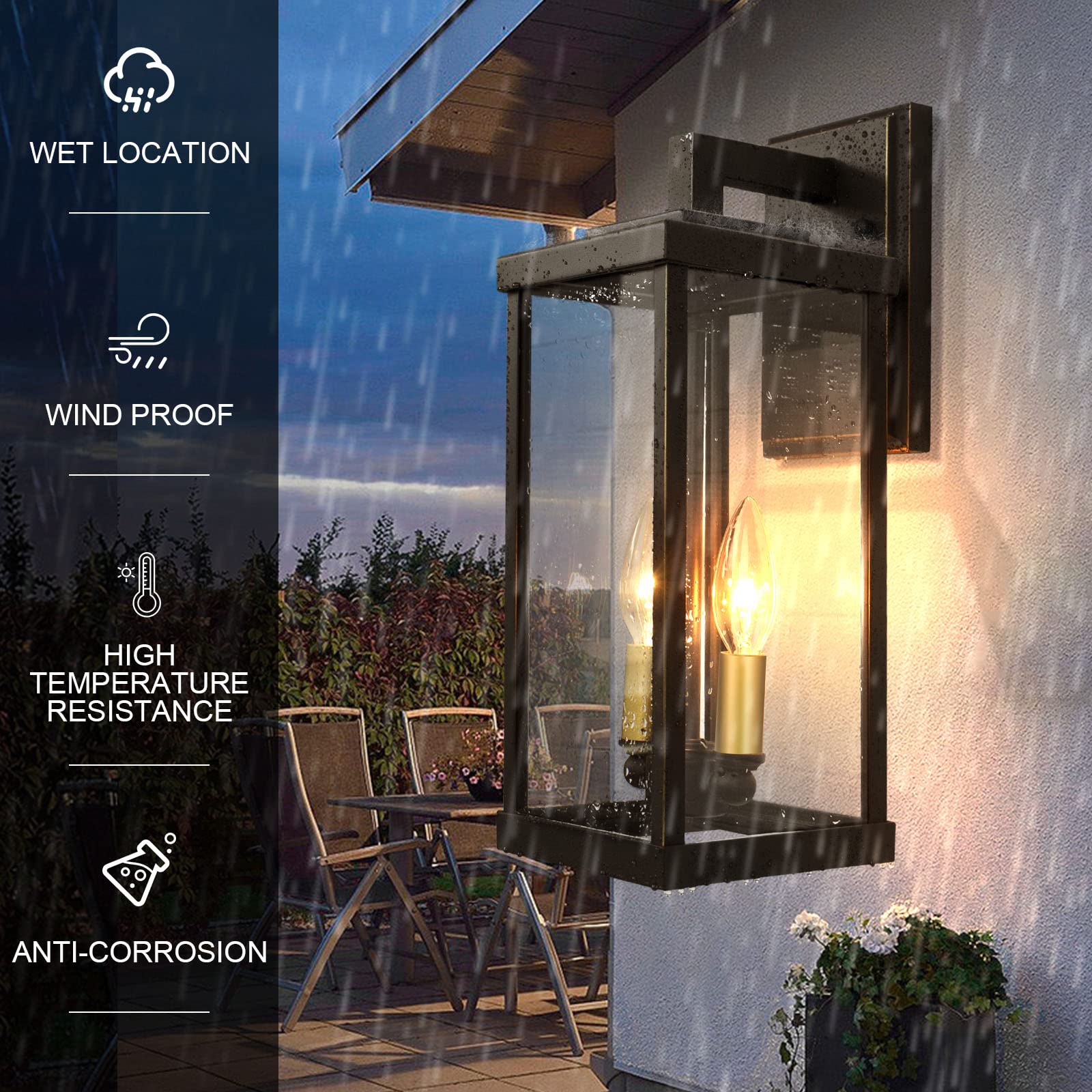 ALVIME Outdoor Wall Lights Fixture, Waterproof Modern Lantern for Front Porch, Patio, Exterior Sconce for House, Outside Door Lighting Wall Mount, Exterior Lamp Fixture, E12 Base, Toughened Glass.