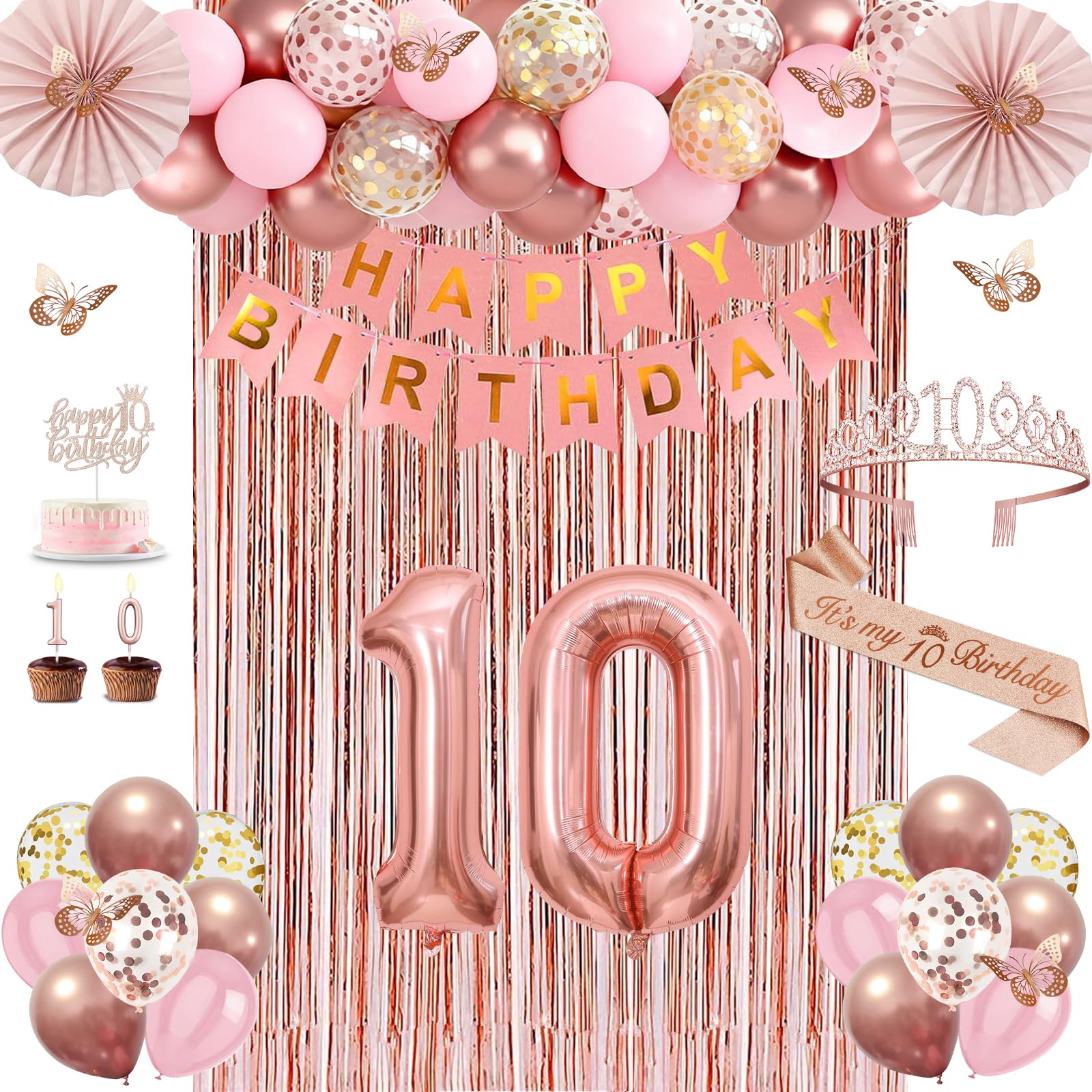 Juesly 10th Birthday Decorations for Girl, 50pcs 10 Year Old Party Set