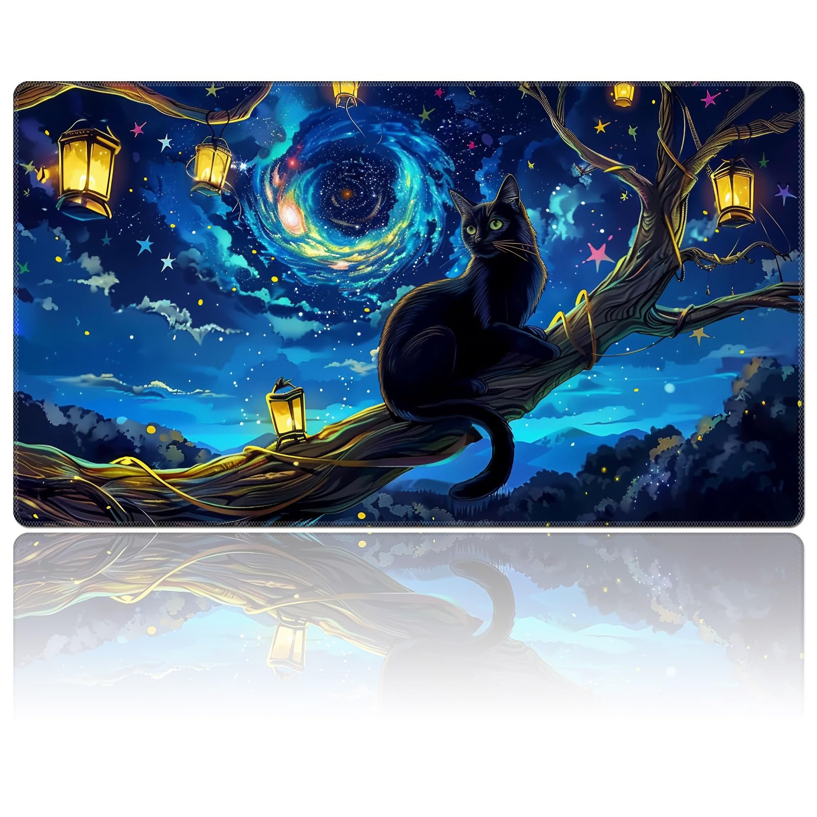 DEGDFSGR Tappetino da gioco MTG, 61 x 35,6 cm, base in gomma antiscivolo, tappetino da gioco Commander, copertura HD per Magic The Gathering, gioco di carte collezionabili Iorcana, gatto nero seduto