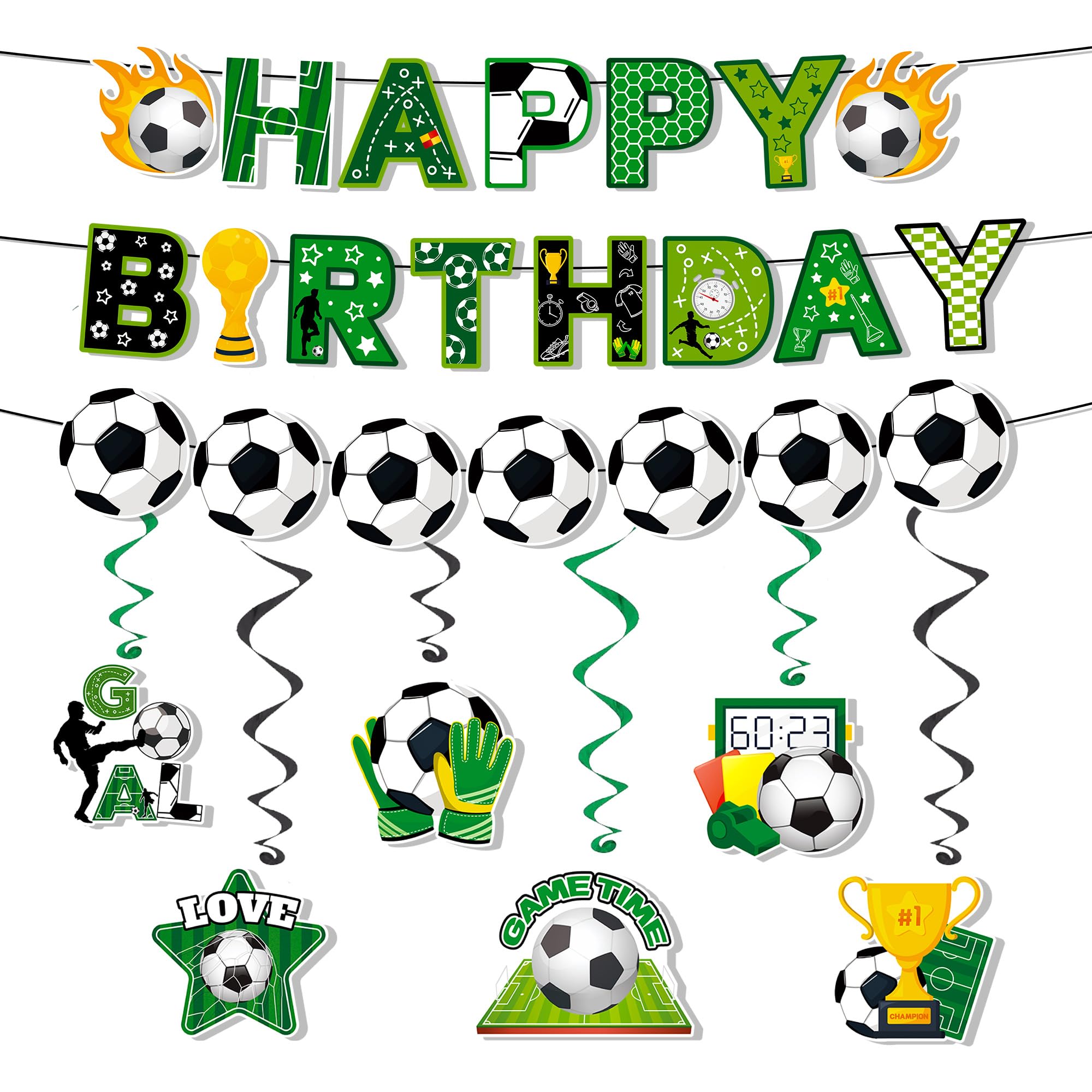 Football Hanging Swirl, 8 Pcs Football Birthday Party Decorations Set - Happy Birthday Football Banner Soccer Themed Hanging Foil Swirls Garland for Party Supplies