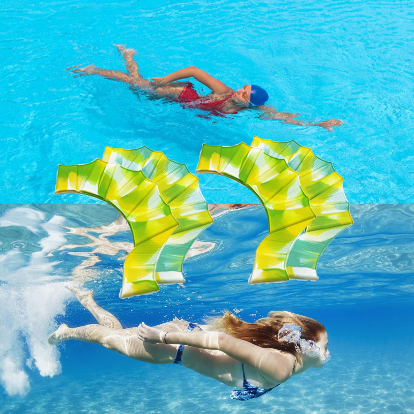 4 Paio Guanti Palmati per Nuoto, Pinne a Mano in Silicone, Guanti da Bagno Webbed, Silicone Palmato Guanti da Nuoto per Donne Uomini, Guanti Acquatici Pinne da Nuoto per Allenamento di Nuoto