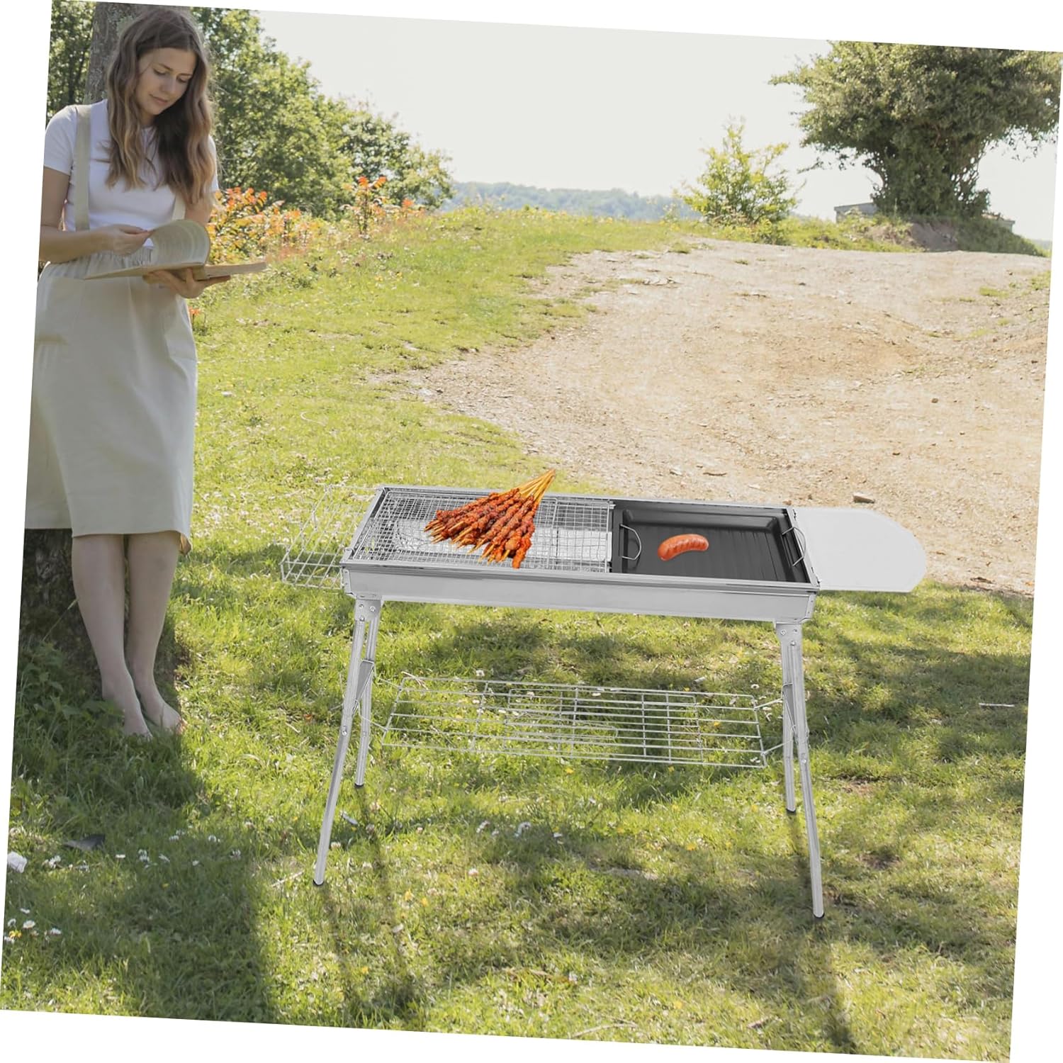 1set Portable Bbq Rack Outdoor Grill for Camping Picnic Barbecue Activities Easy to Use and Space-saving Design Complete Cooking Tools