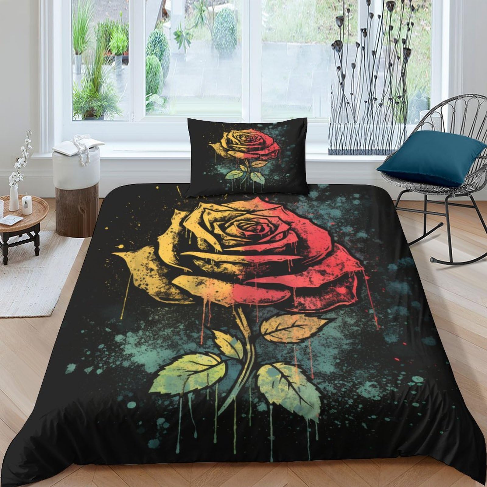 Housse de couette roses anciennes 3D style vieilli parure de lit enfant adulte