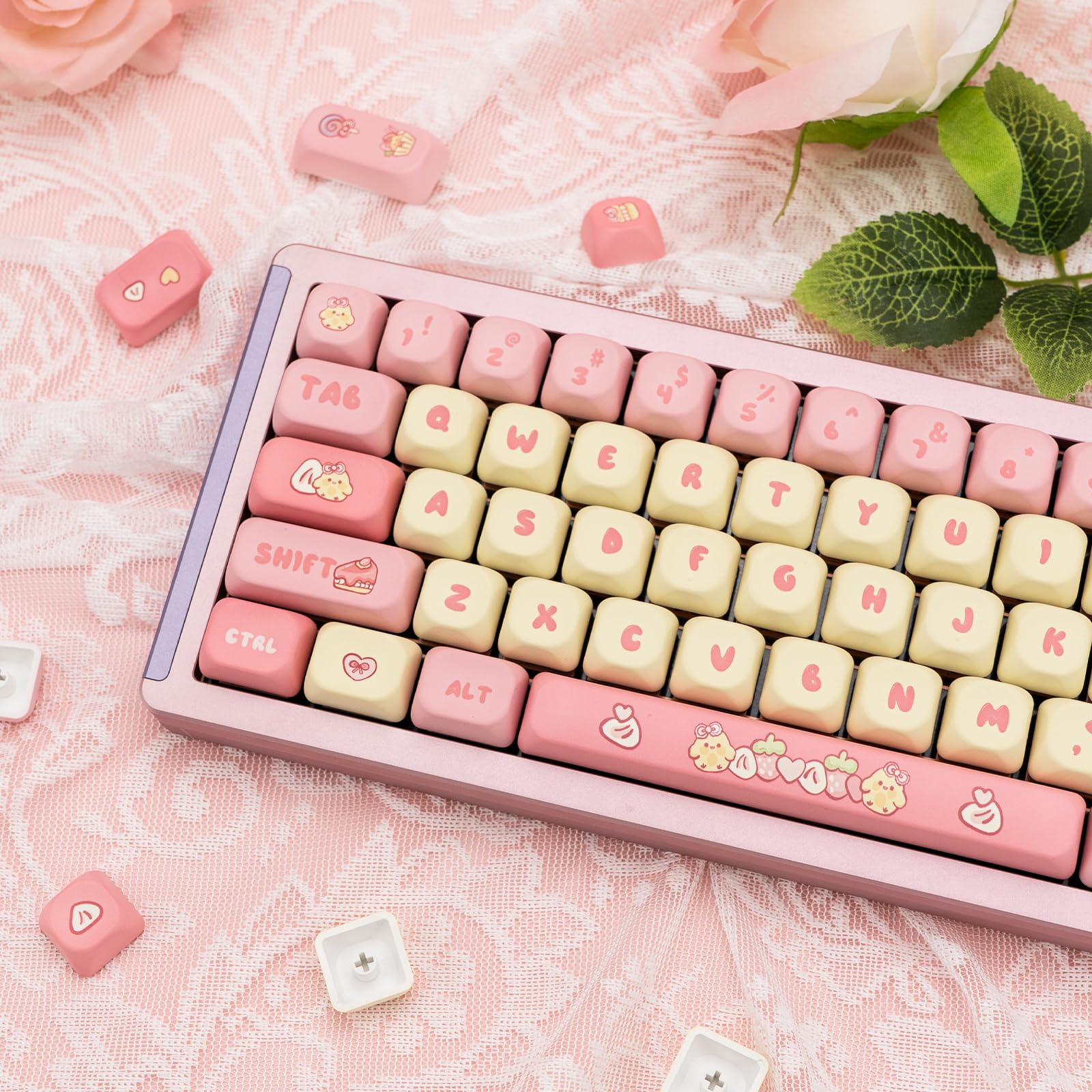 ♡KYK♡ Amazon.com: GEKUCAP PBT Cute Pink Yellow Keycaps 136 Keys