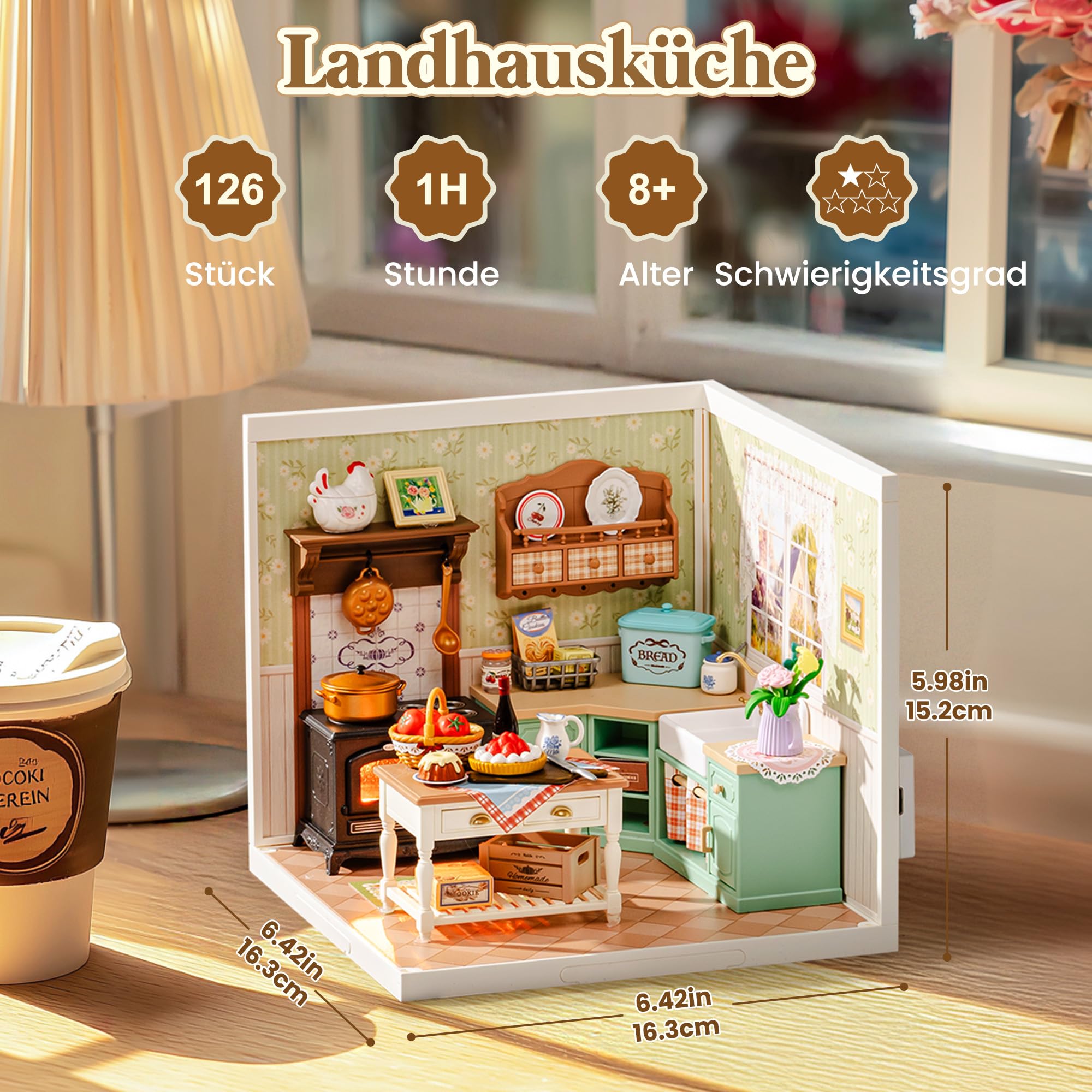 Rolife Super Creator DIY Miniature House Miniatur Haus Bausatz Selber Bauen Deko für Schreibtisch Bücherregal Modellbausatz Diorama Modellbau Bastelset für Kinder (Farmhouse Kitchen)