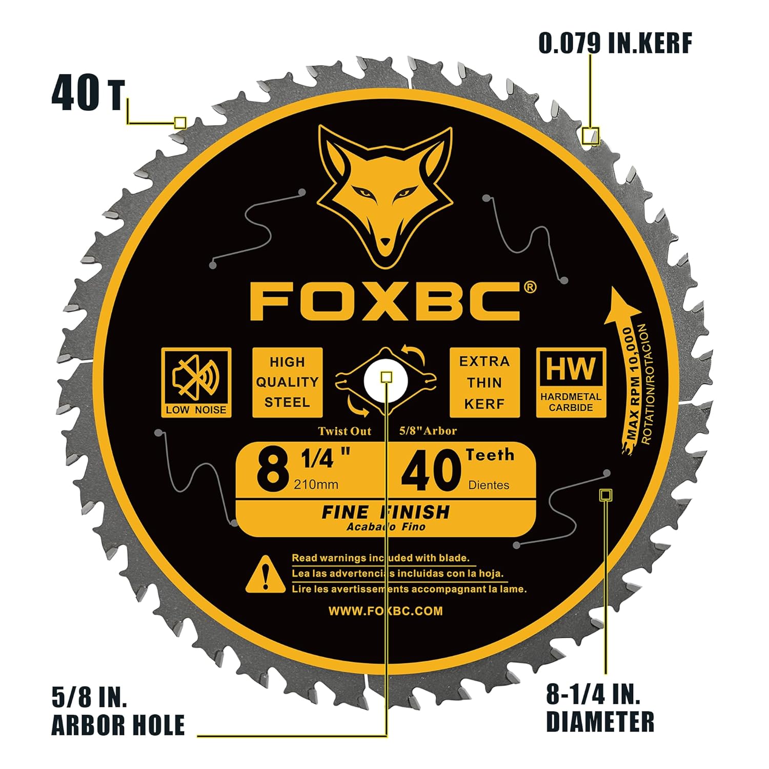 FOXBC 8-1/4 Inch Table Saw Blade 40 Tooth, 60 Tooth Fine Finish Wood Cutting with 5/8" Arbor, Diamond Knockout