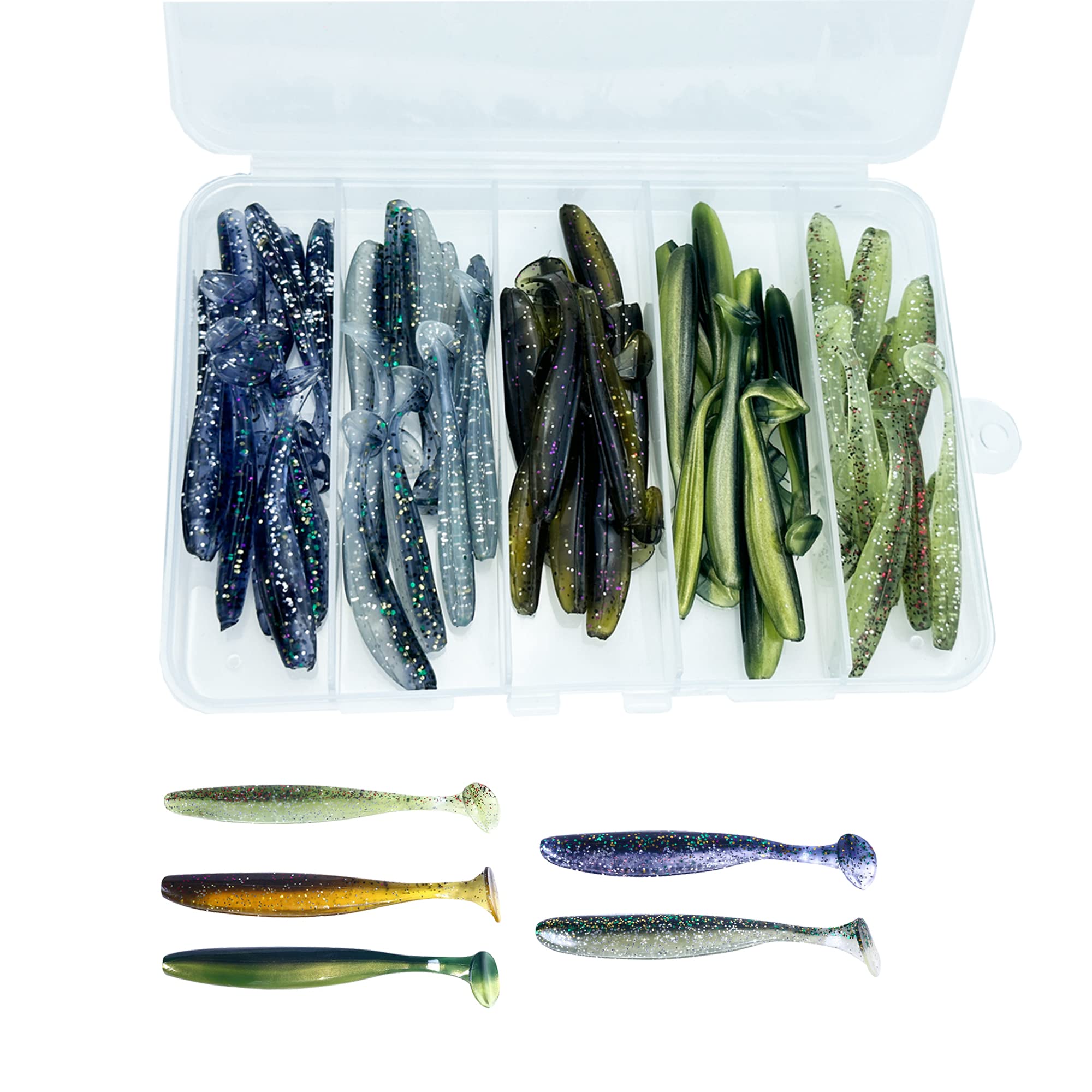 LURESMEOW Paddle Tail Swimbaits,Soft Plastic Fishing Lures Swim Baits for Bass Fishing,30/50pcs with Box,Soft Plastic Swimbaits for Bass Trout Crappie