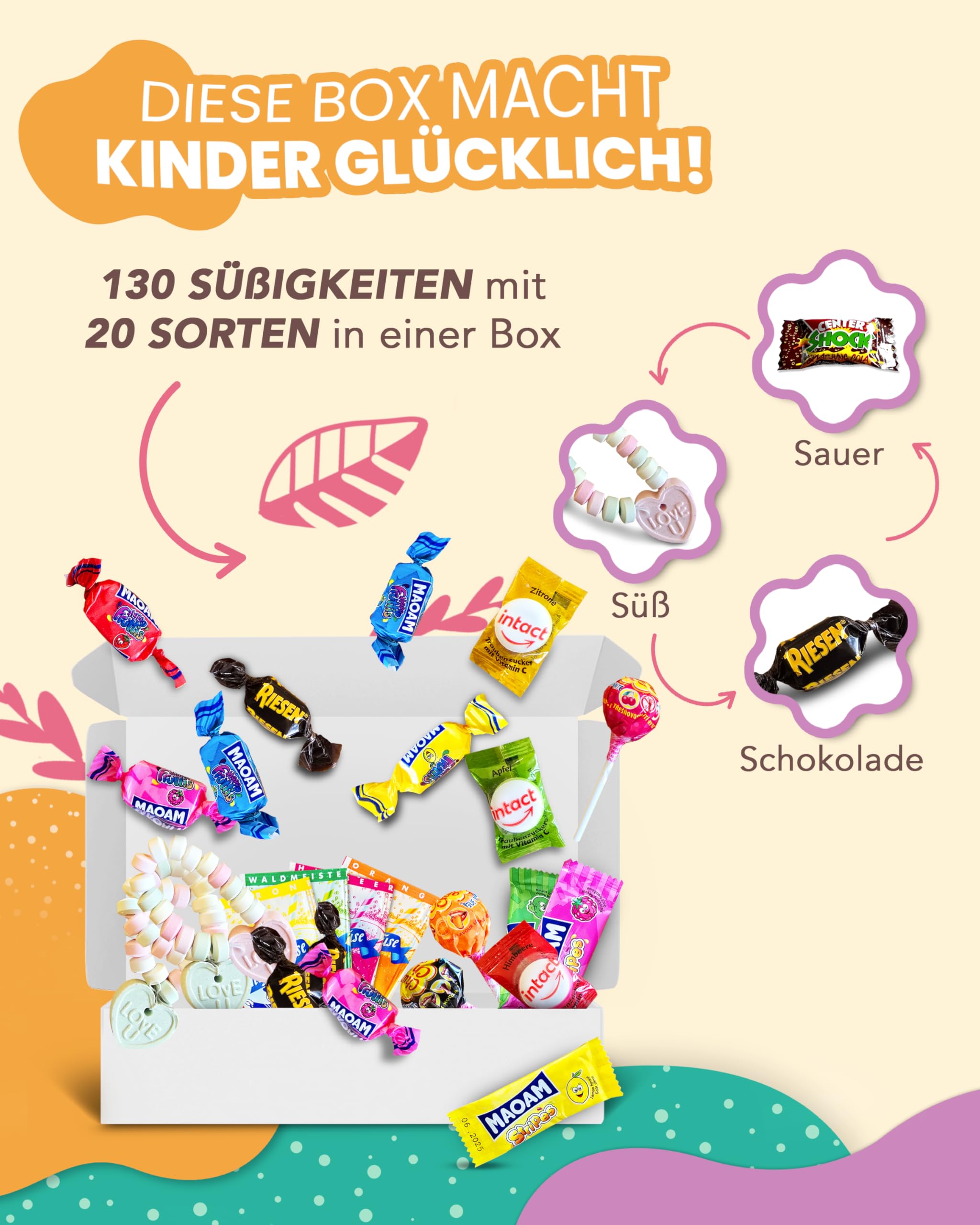 Süßigkeiten Box von Candy Circle - Süßigkeiten für Adventskalender, Kinder Mix - XXL Süssigkeiten Box - Süssigkeiten Grosspackung für Kindergeburtstag, Pinata Füllung oder Wurfmaterial
