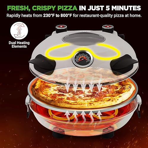 Miniatura 2 de NutriChef Horno eléctrico para pizza Máquina de pizza de encimera de 1200 W con control de temperatura y termómetro Ventana de visualización para