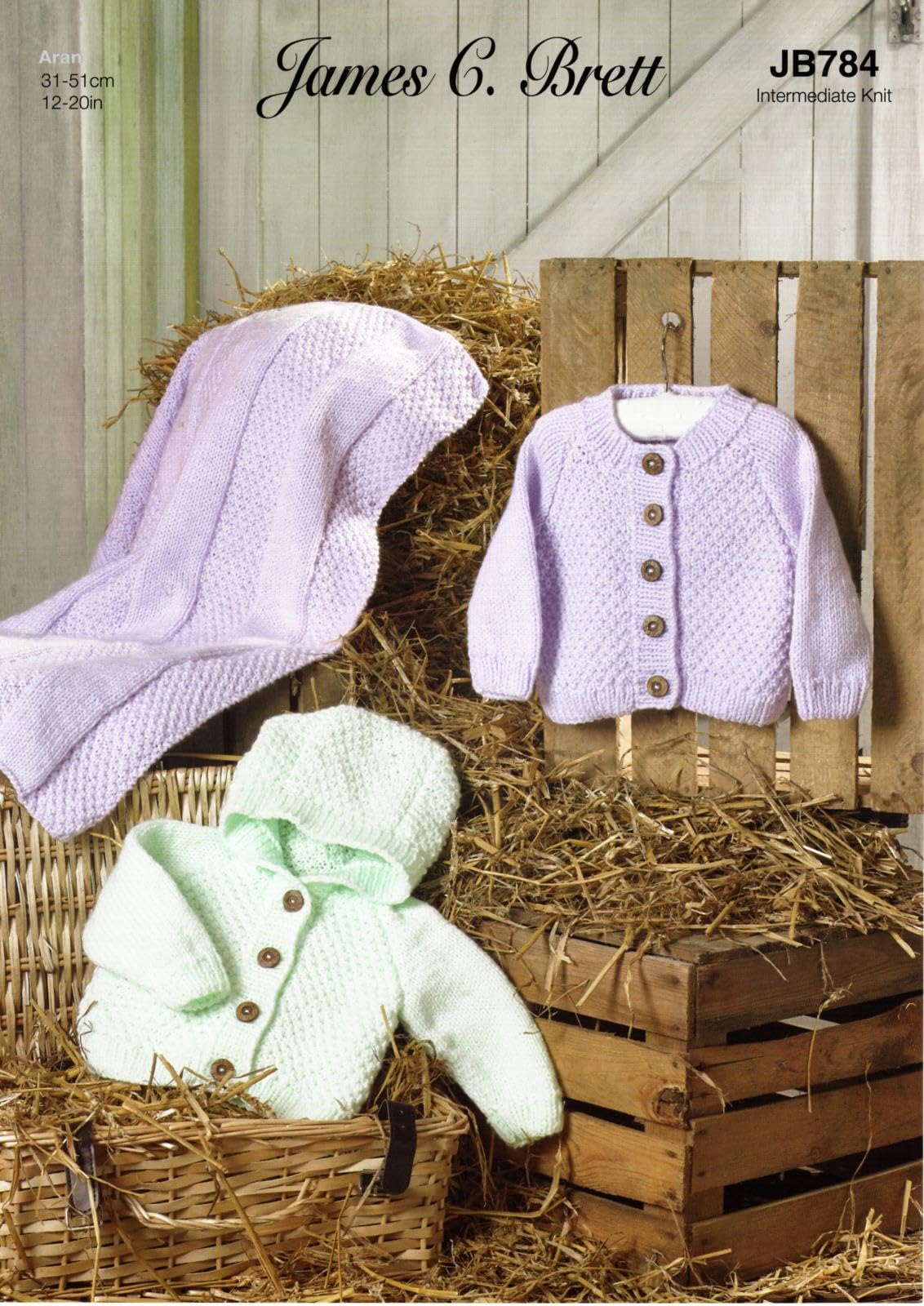 Baby Knitting Pattern Long Sleeve Cardigans & Blanket James Brett Aran JB784
