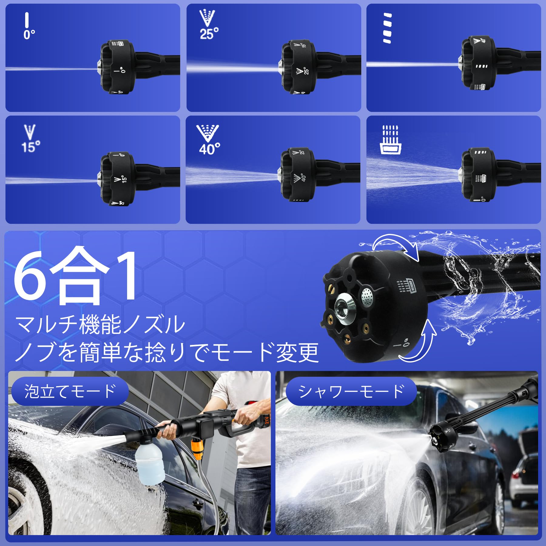 ✨洗車用✨高圧洗浄機 コードレス 充電式 8MPa 20000mAh ケース付 Amazon | 【新登場強化版】高圧洗浄機 コードレス 充電式 洗車機 8MPA