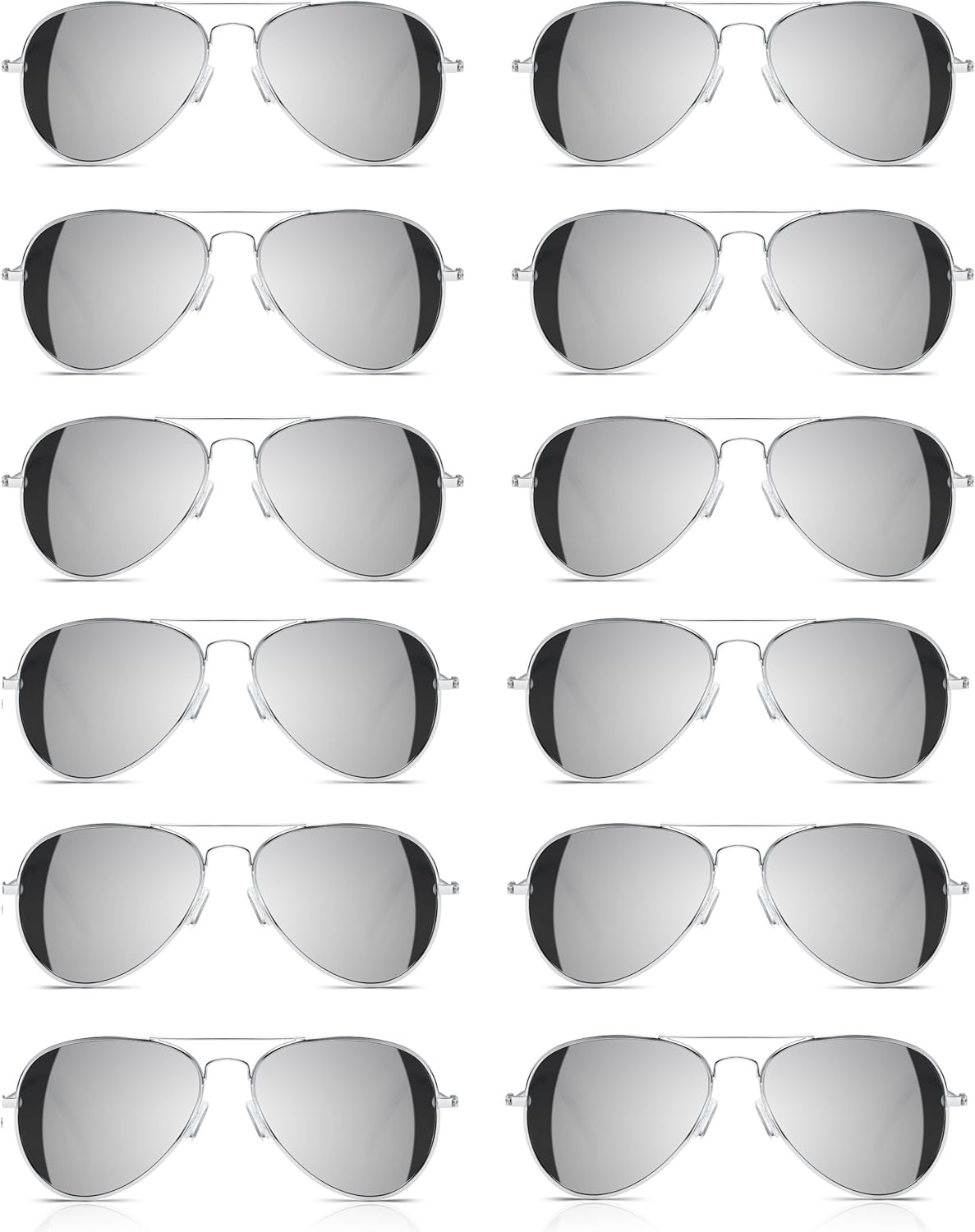NEON NATION Bulk Sold Classic Aviator Sunglasses Silver Gold Black w/Silver Mirror Lens (12 pack)
