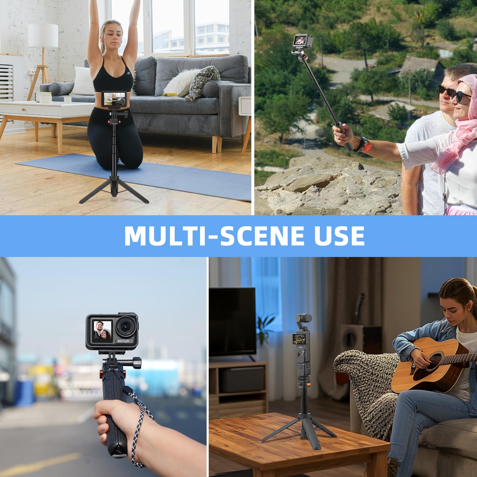 53CM Osmo Pocket 3 4 Stativ für GoPro Action Camera, Minischreibtisch-Auslegestativ Kleiner handgehaltener Selfiestick mit Schnellverschluss 1/4'' für Vlog für DJI Action 5 für Insta360 X5 X4 Zubehör