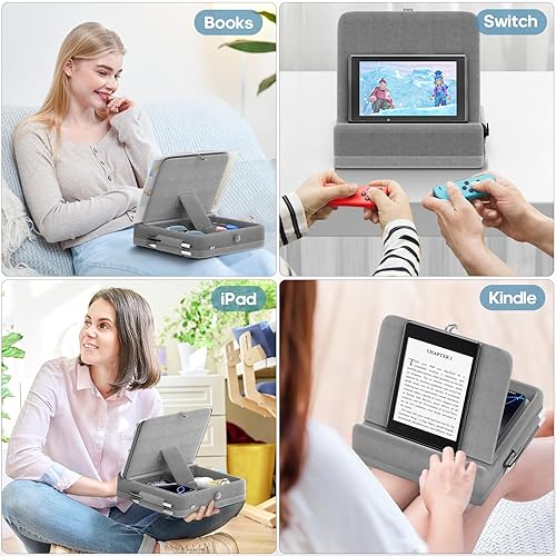 Miniatura 7 de KDD Soporte de almohada para tableta con almacenamiento, soporte plegable para iPad para cama, regazo y escritorio, base de almohadilla suave