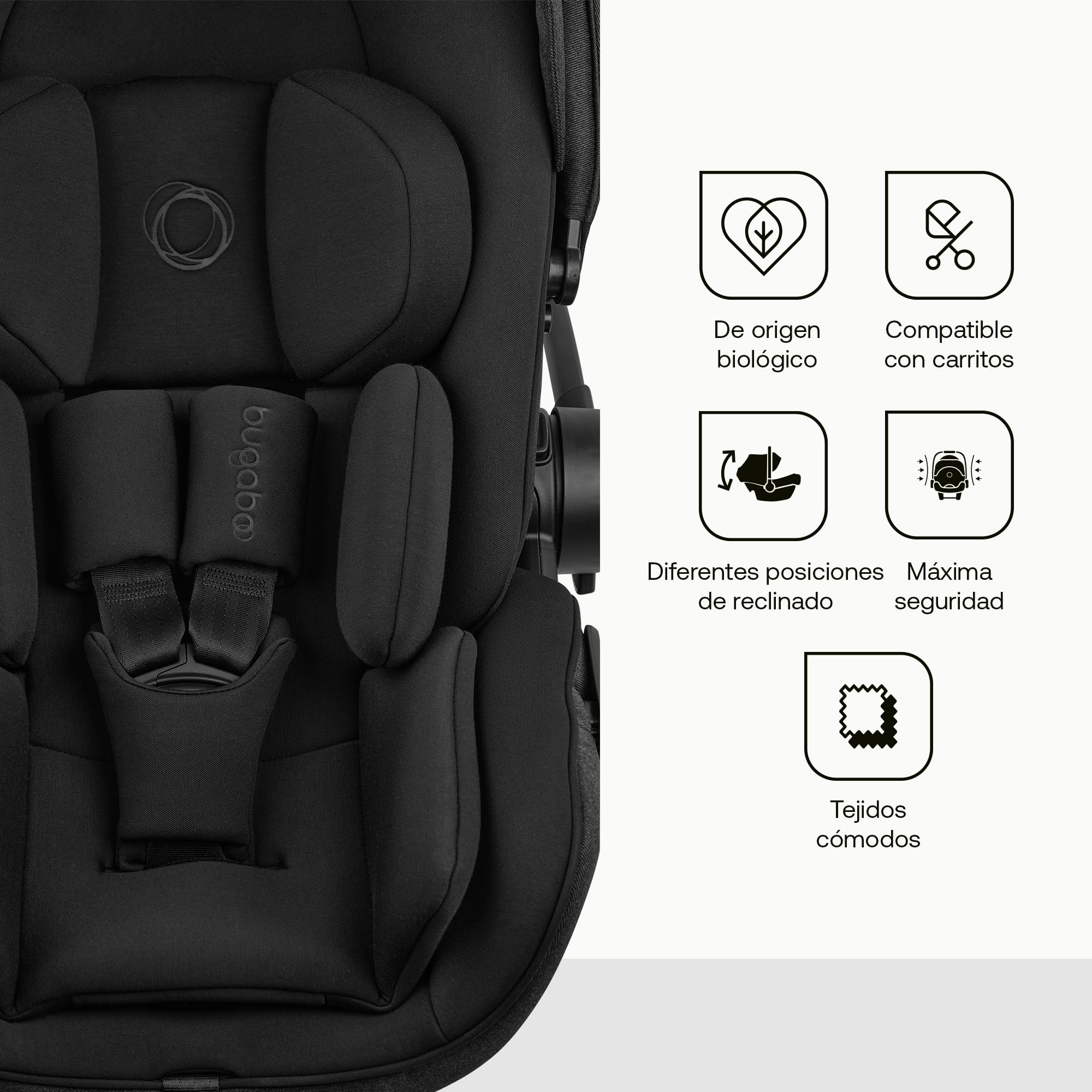 Bugaboo Otter by Nuna - Silla de coche i-Size, compatible con base 361 | reclinable hasta posición horizontal, capota UPF 50+, espuma viscoelástica, para bebés de 0-15 meses, Mineral Washed Black